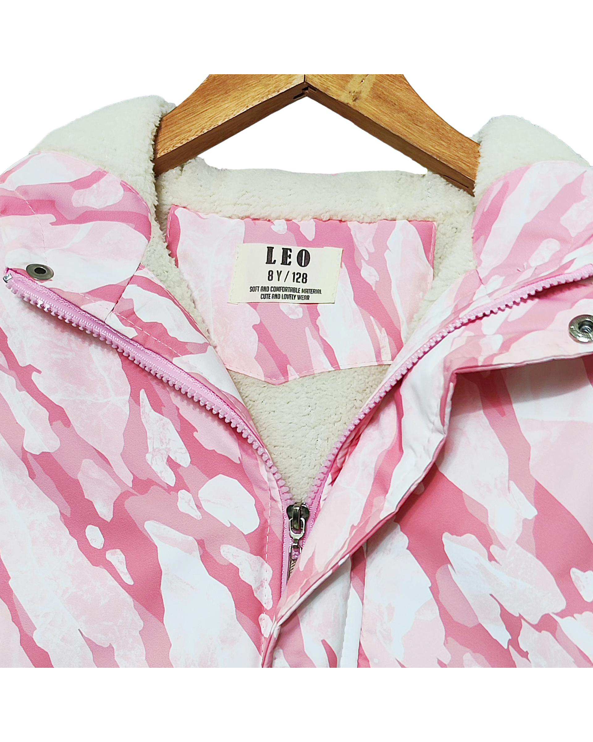 کاپشن دخترانه صورتی لئو کیدز Leo Kids طرح چریکی کد 1-6860