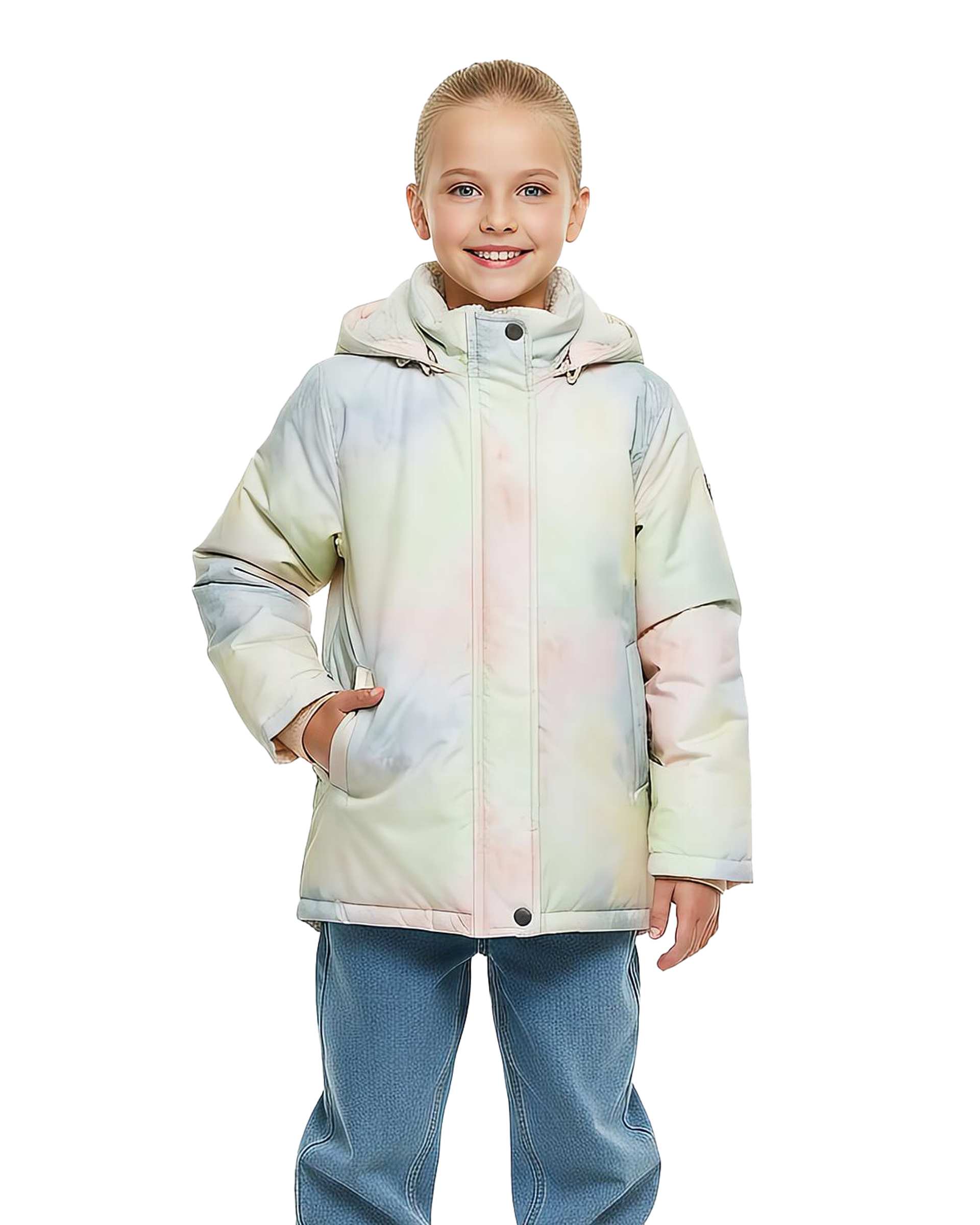 کاپشن دخترانه گلبهی لئو کیدز Leo Kids طرح آبرنگی کد 2-6860