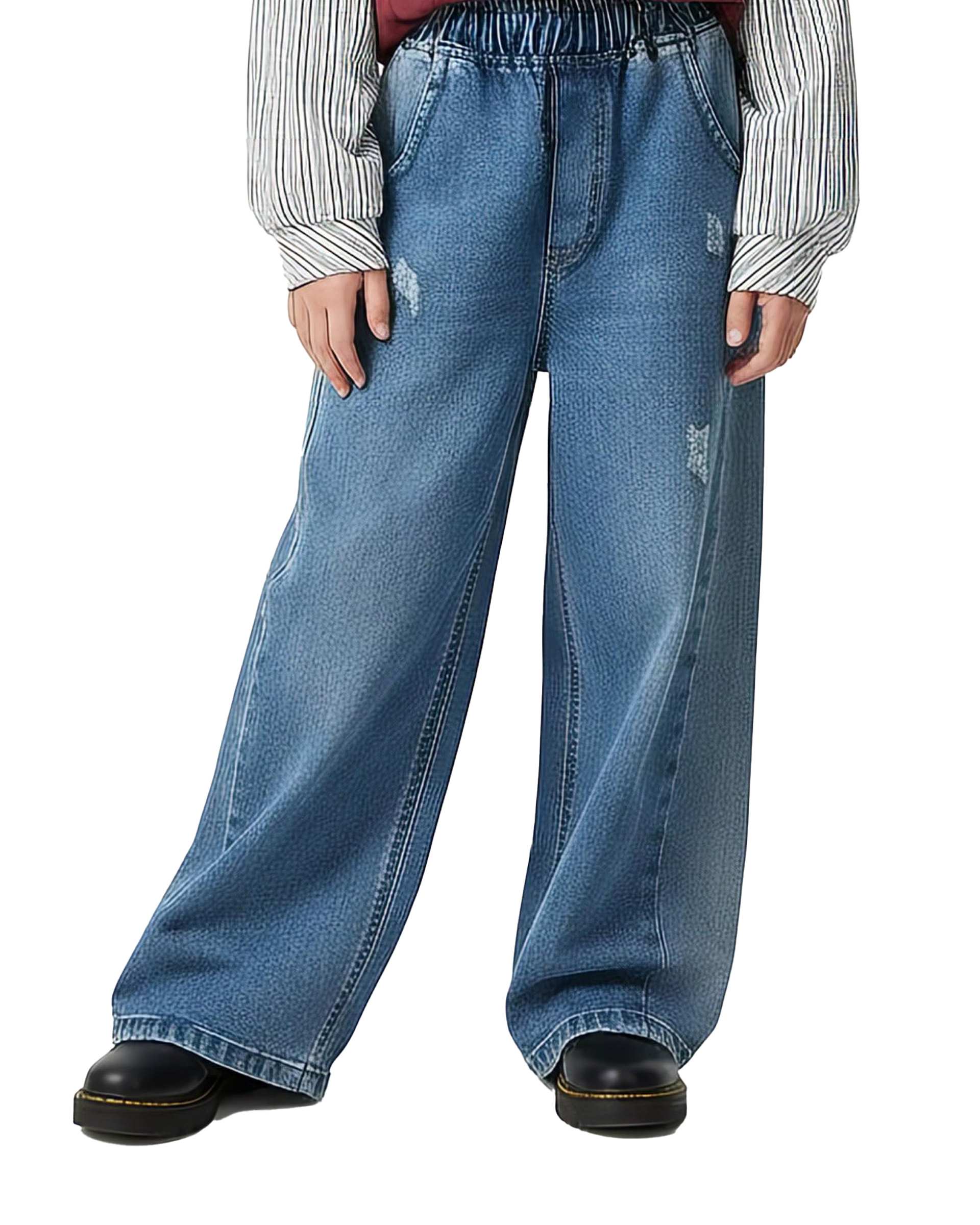 شلوار جین دخترانه بگ شافل آبی لئو کیدز Leo Kids کد 2068