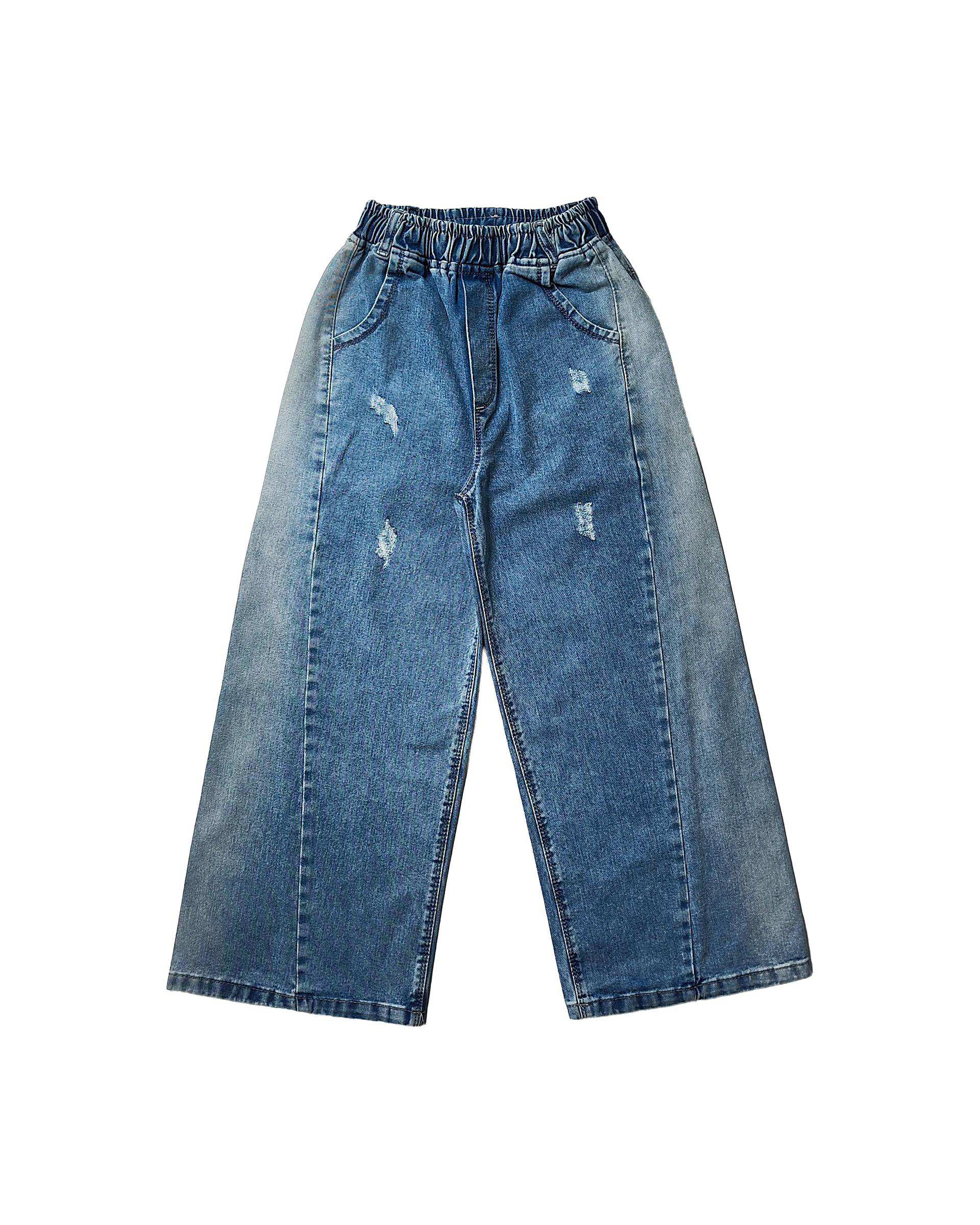 شلوار جین دخترانه بگ شافل آبی لئو کیدز Leo Kids کد 2068