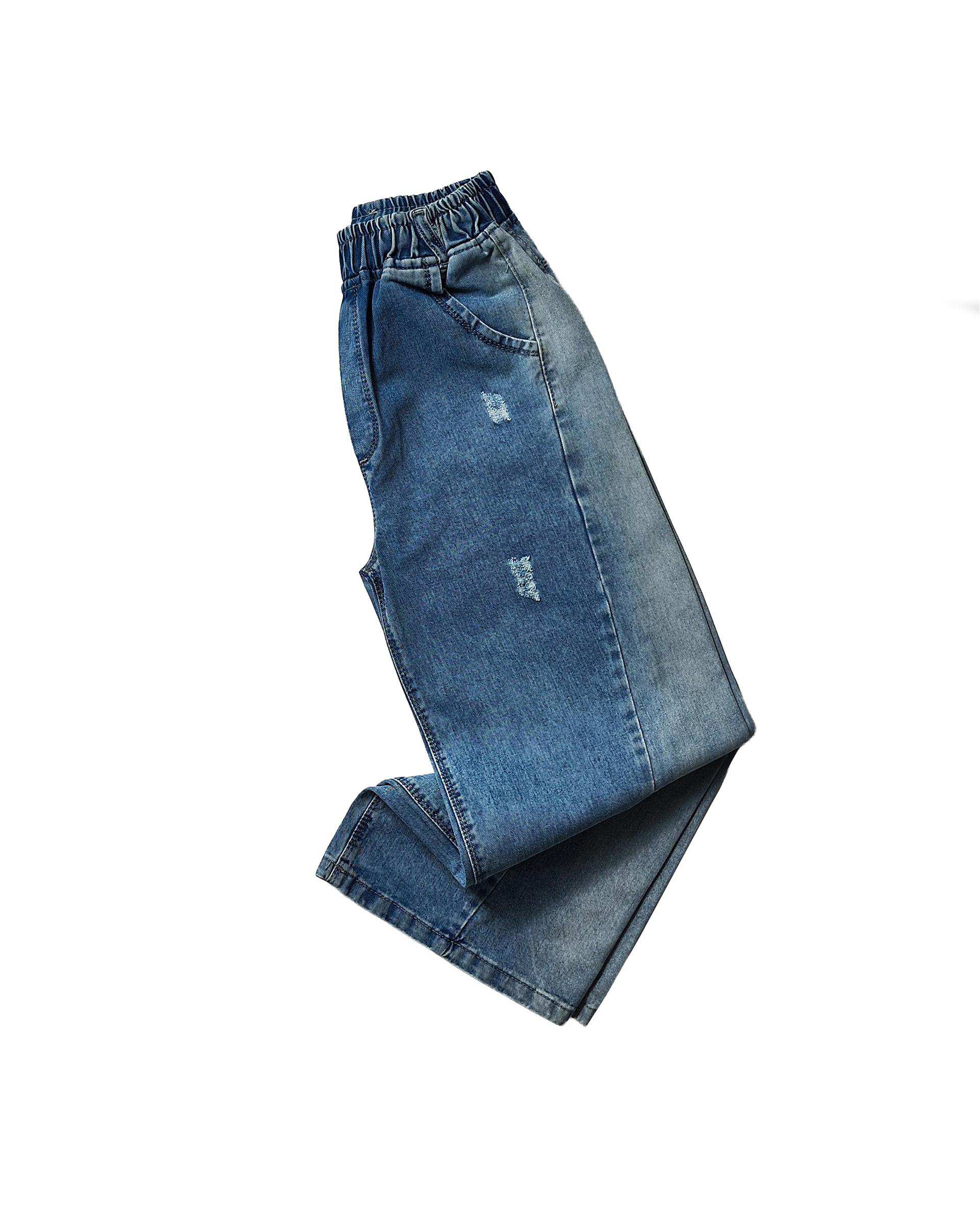 شلوار جین دخترانه بگ شافل آبی لئو کیدز Leo Kids کد 2068