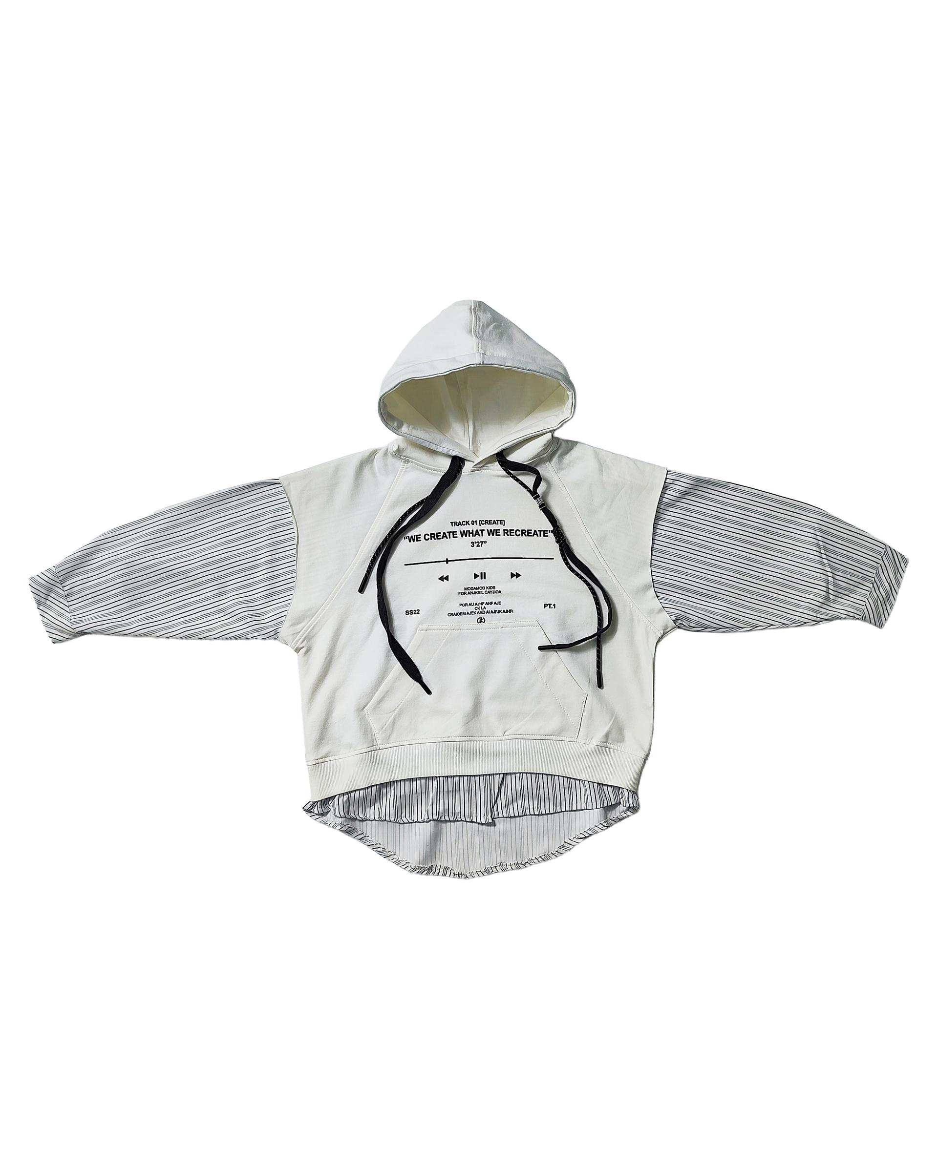 هودی دخترانه آستین نساجی سفید لئو کیدز Leo Kids کد 2070