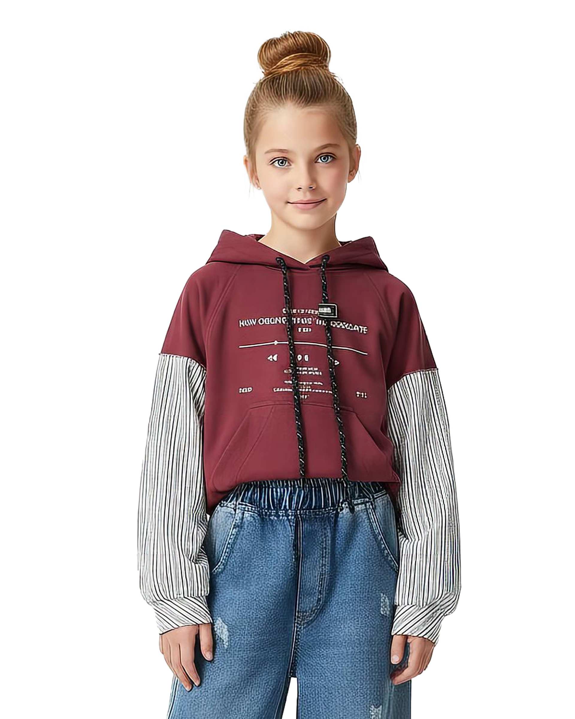 هودی دخترانه آستین نساجی زرشکی لئو کیدز Leo Kids کد 2071