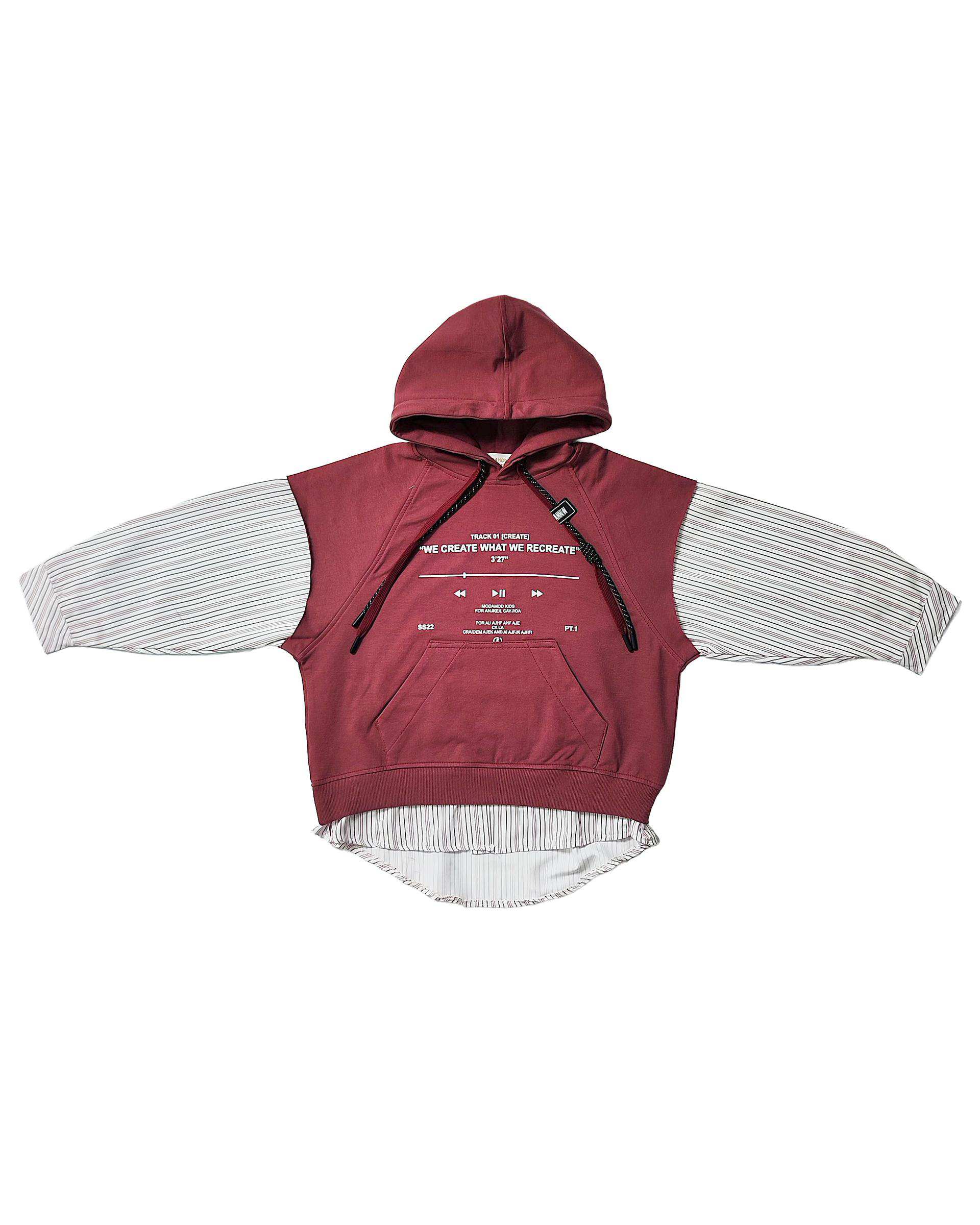 هودی دخترانه آستین نساجی زرشکی لئو کیدز Leo Kids کد 2071