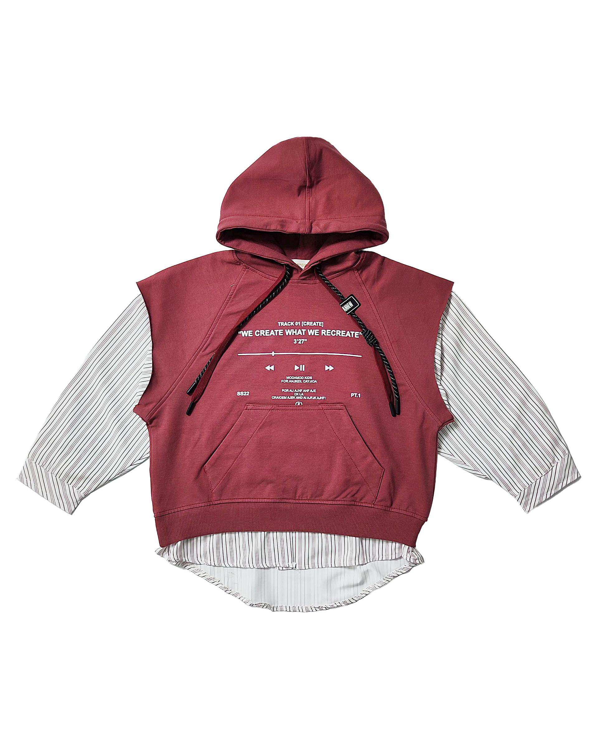 هودی دخترانه آستین نساجی زرشکی لئو کیدز Leo Kids کد 2071