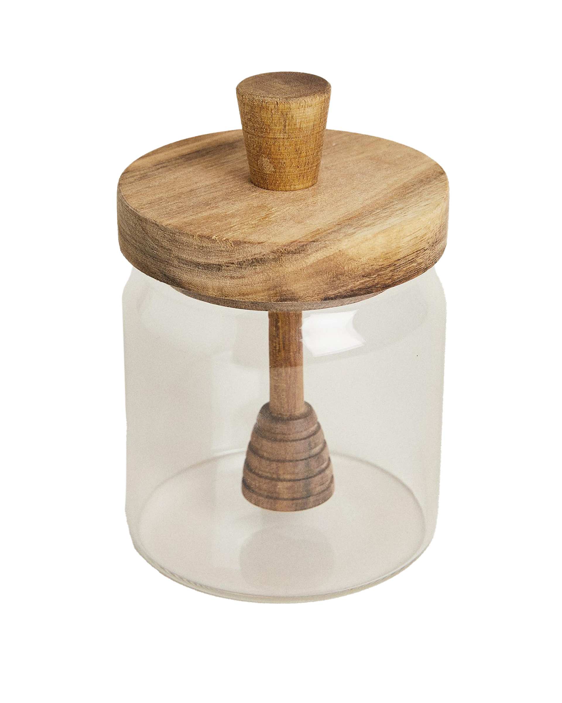 ظرف عسل شیشیه ای با درب چوبی