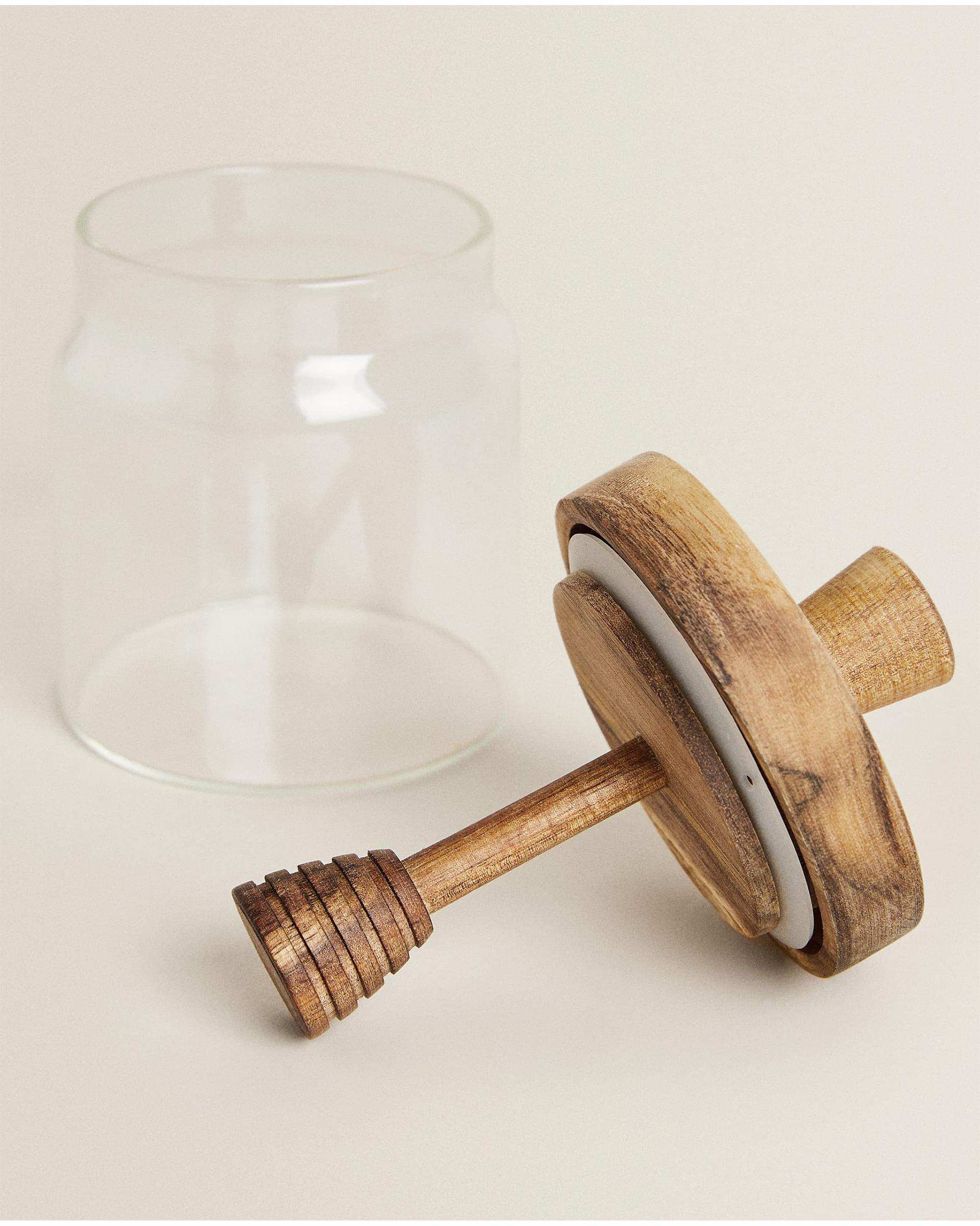 ظرف عسل شیشیه ای با درب چوبی