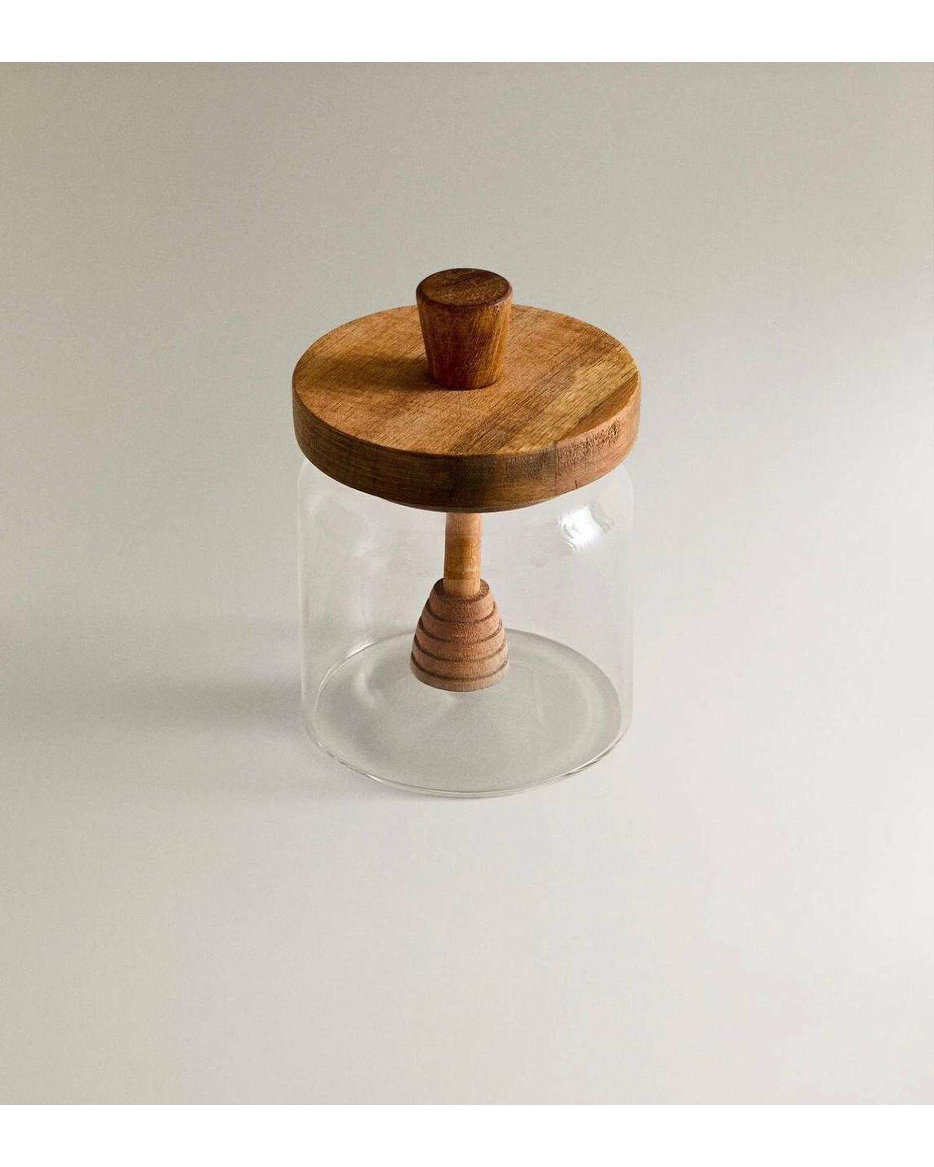 ظرف عسل شیشیه ای با درب چوبی