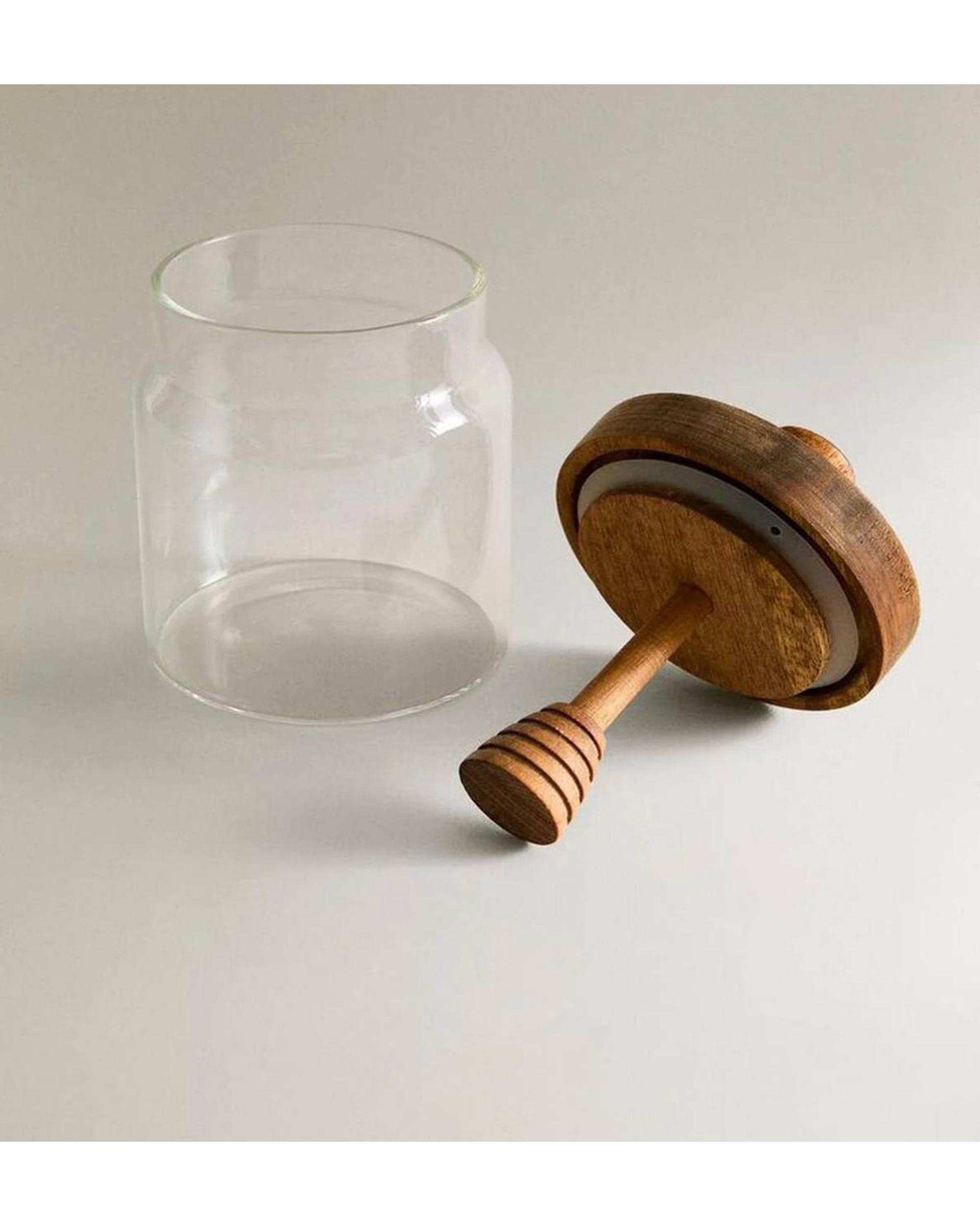 ظرف عسل شیشیه ای با درب چوبی