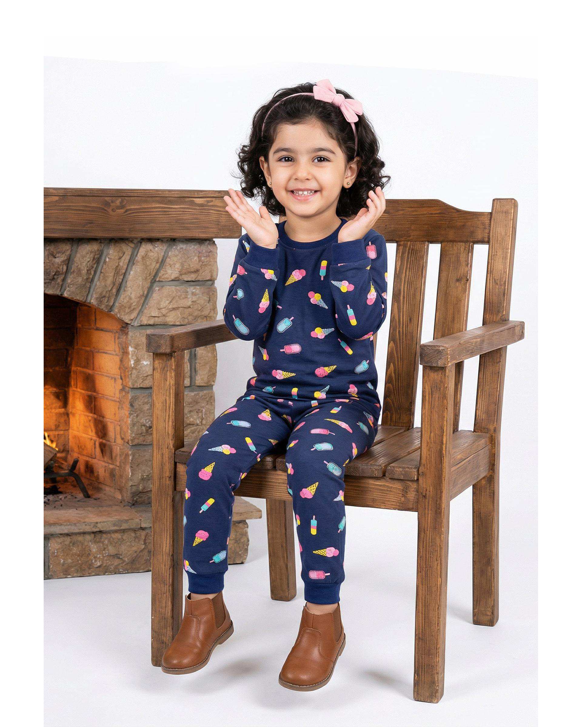 ست بلوز و شلوار دخترانه سرمه ای فیورلا Fiorella طرح بستنی 2 کد 35206