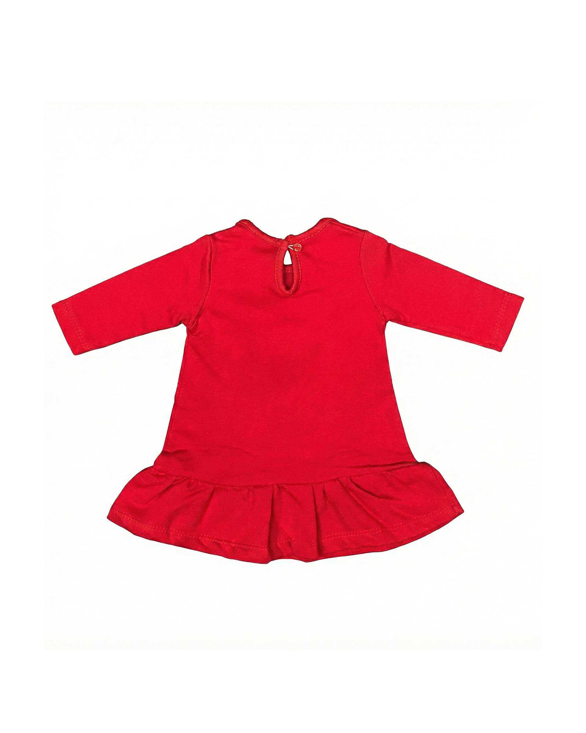 پیراهن دخترانه نوزادی قرمز فیورلا Fiorella طرح بابانوئل کلاه به سر کد 25527