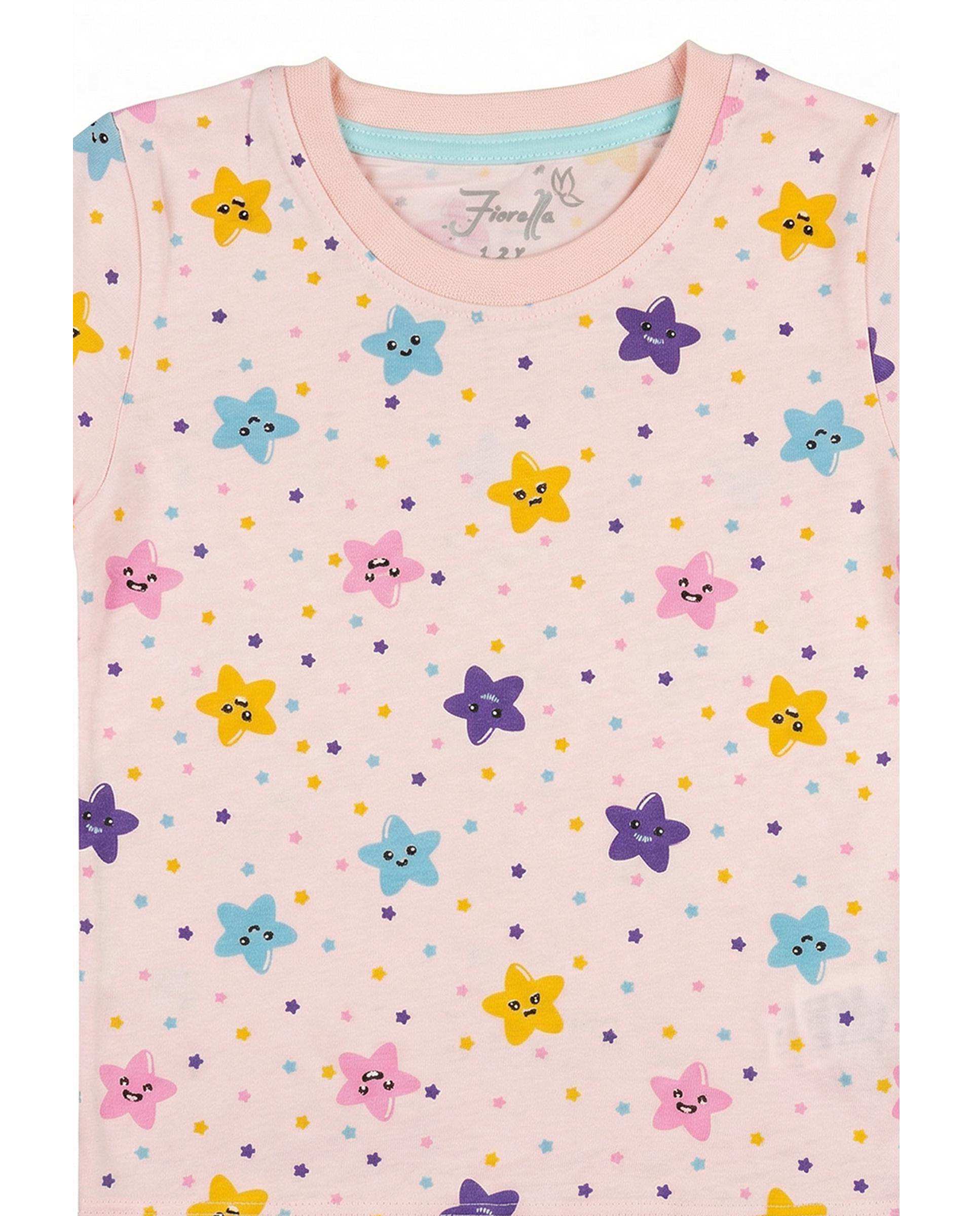 ست بلوز و شلوار دخترانه نوزادی صورتی فیورلا Fiorella طرح ستاره 1 کد 25203