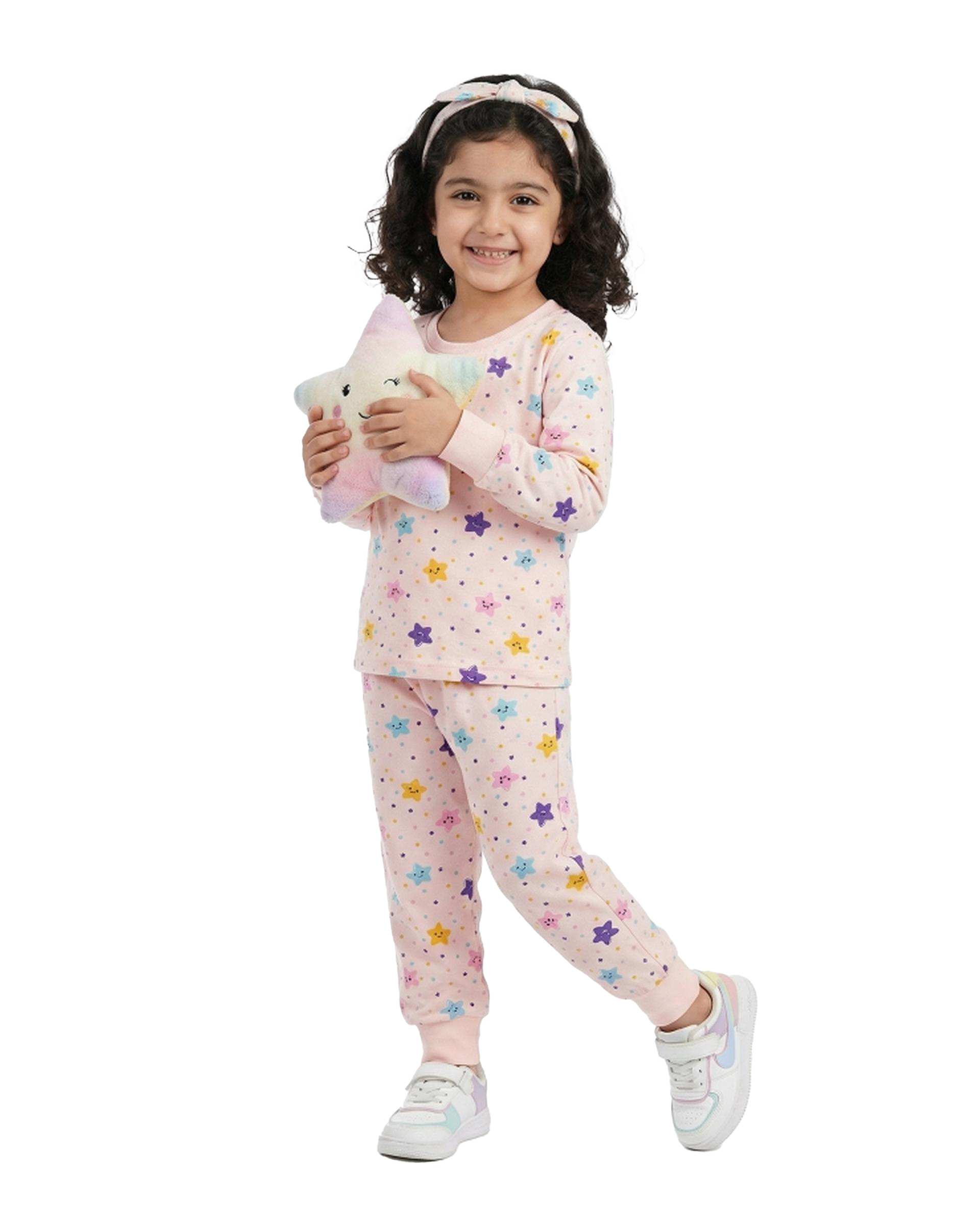 ست بلوز و شلوار دخترانه صورتی فیورلا Fiorella طرح ستاره 2 کد 35203