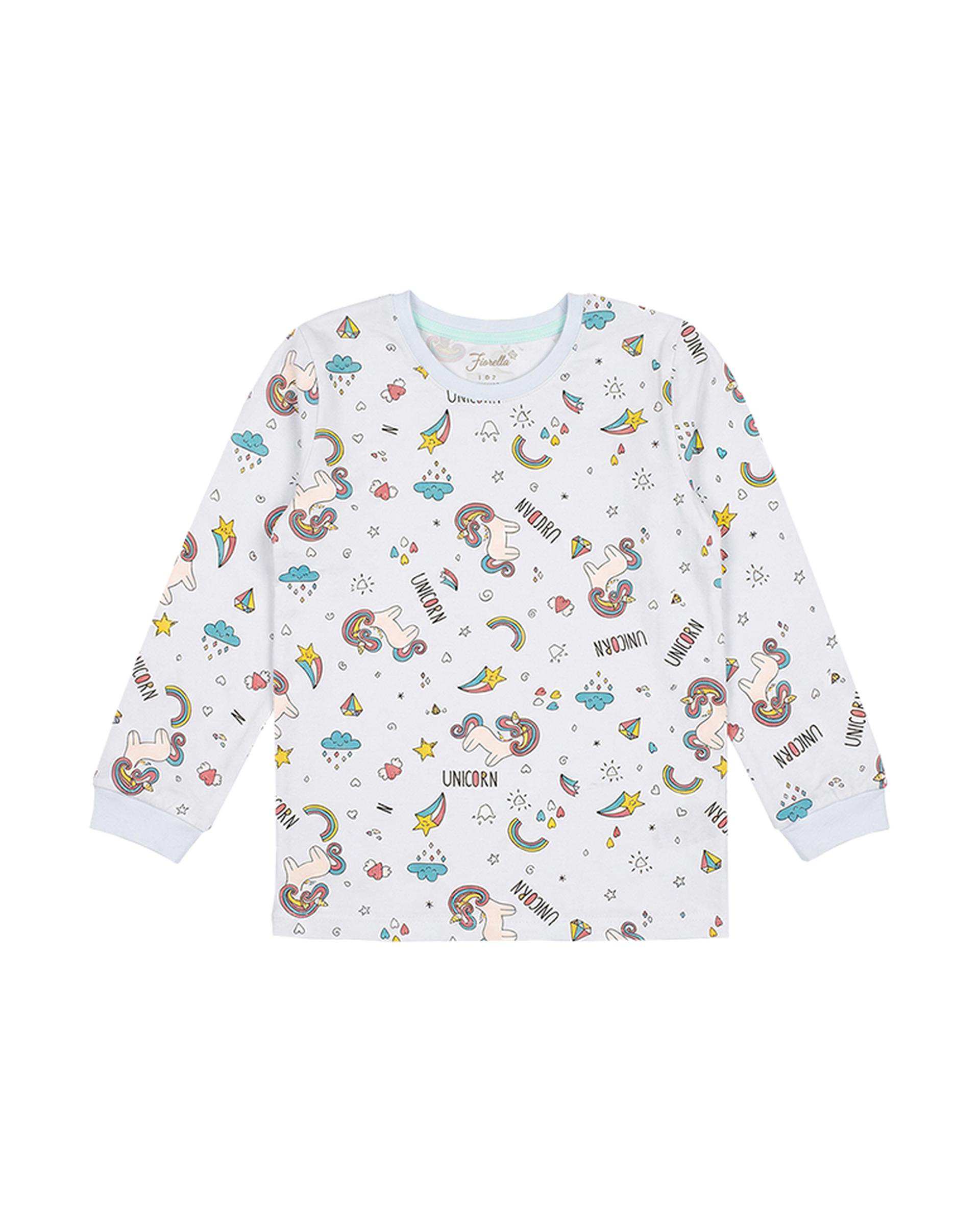 ست بلوز و شلوار دخترانه آبی فیورلا Fiorella طرح اسب تک شاخ آبی2 کد 35202