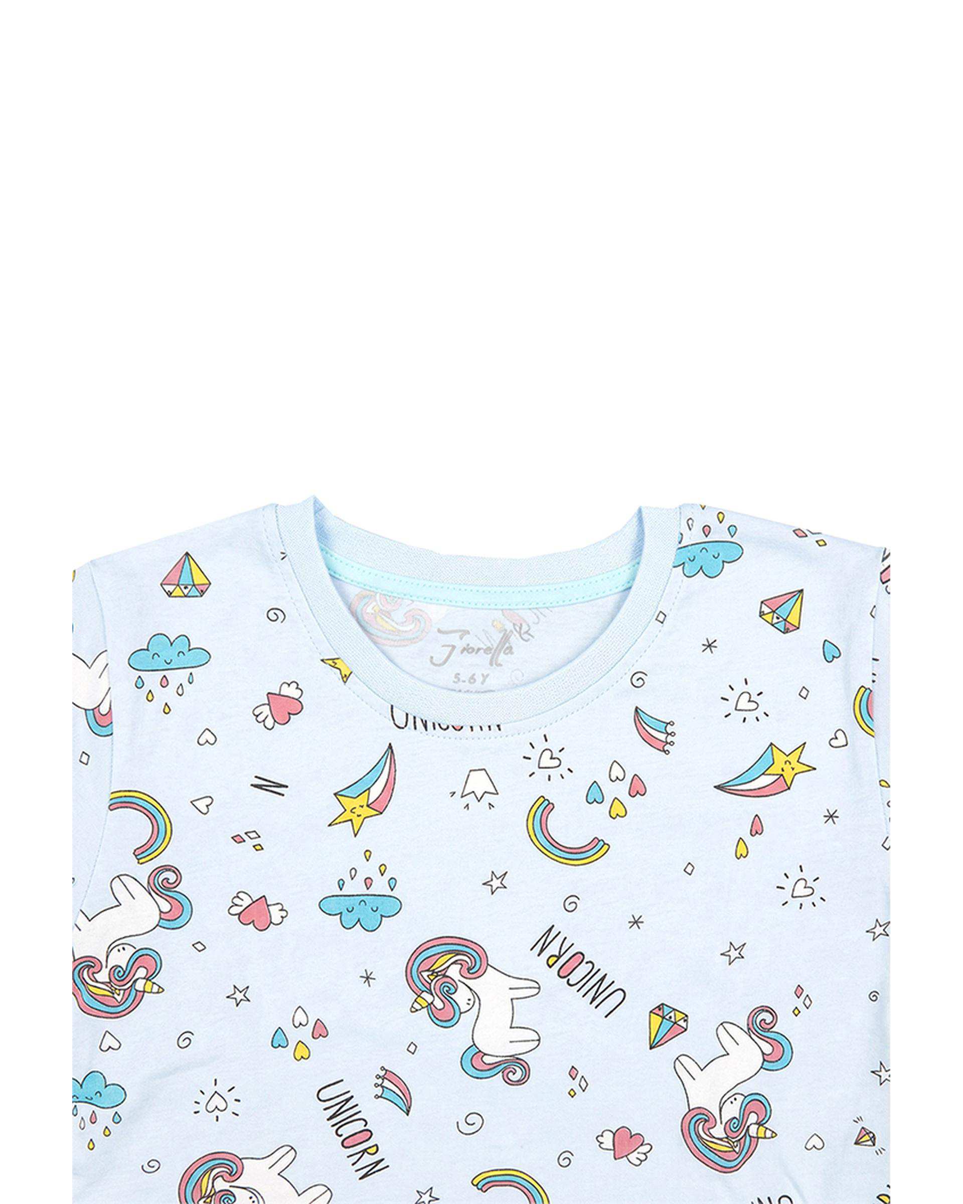 ست بلوز و شلوار دخترانه آبی فیورلا Fiorella طرح اسب تک شاخ آبی2 کد 35202