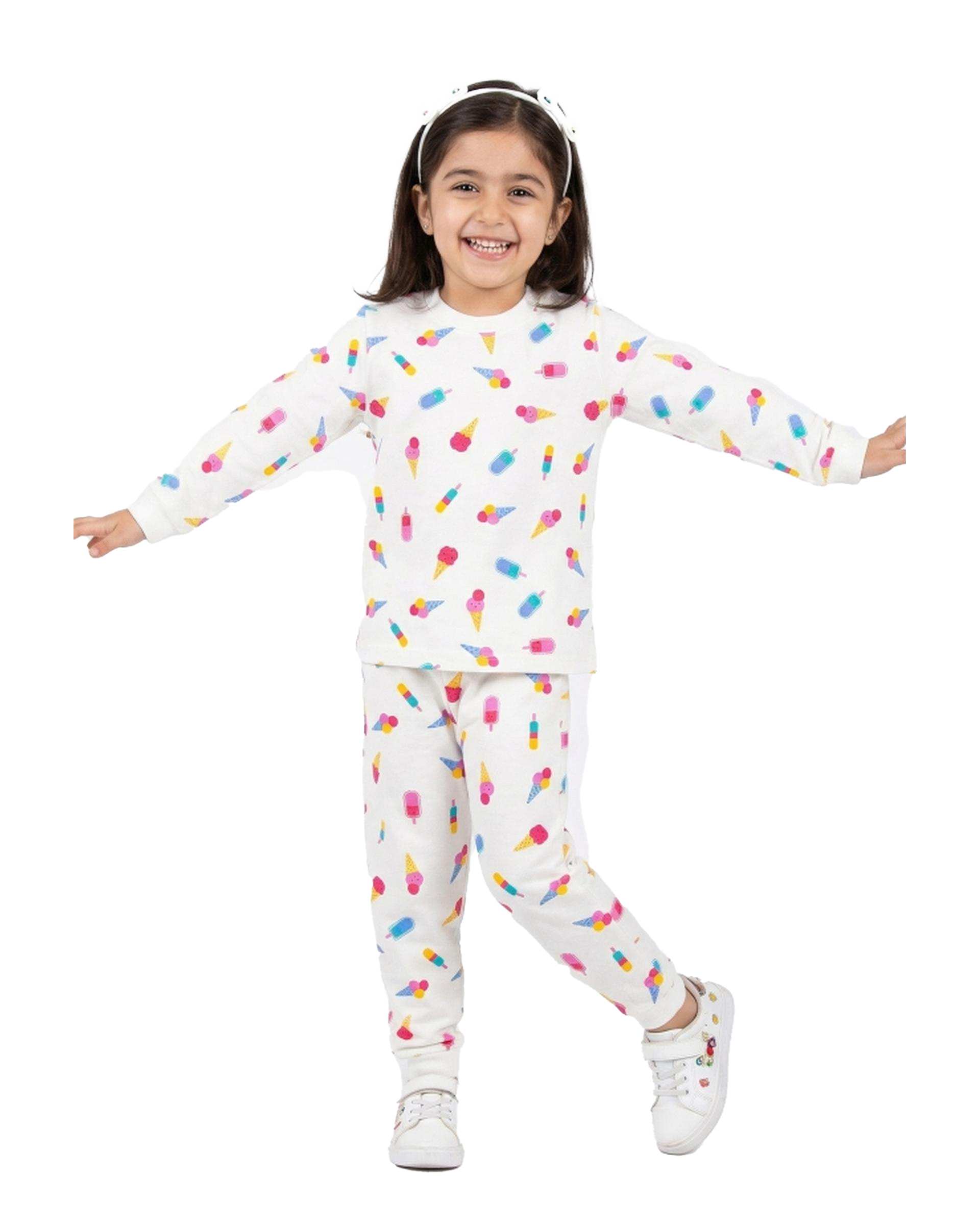 ست بلوز و شلوار دخترانه استخوانی فیورلا Fiorella طرح بستنی2 کد 35208