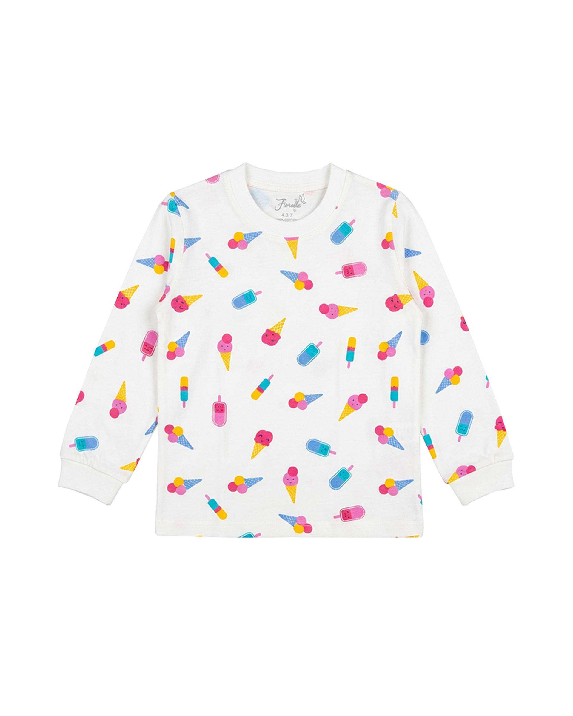 ست بلوز و شلوار دخترانه استخوانی فیورلا Fiorella طرح بستنی2 کد 35208