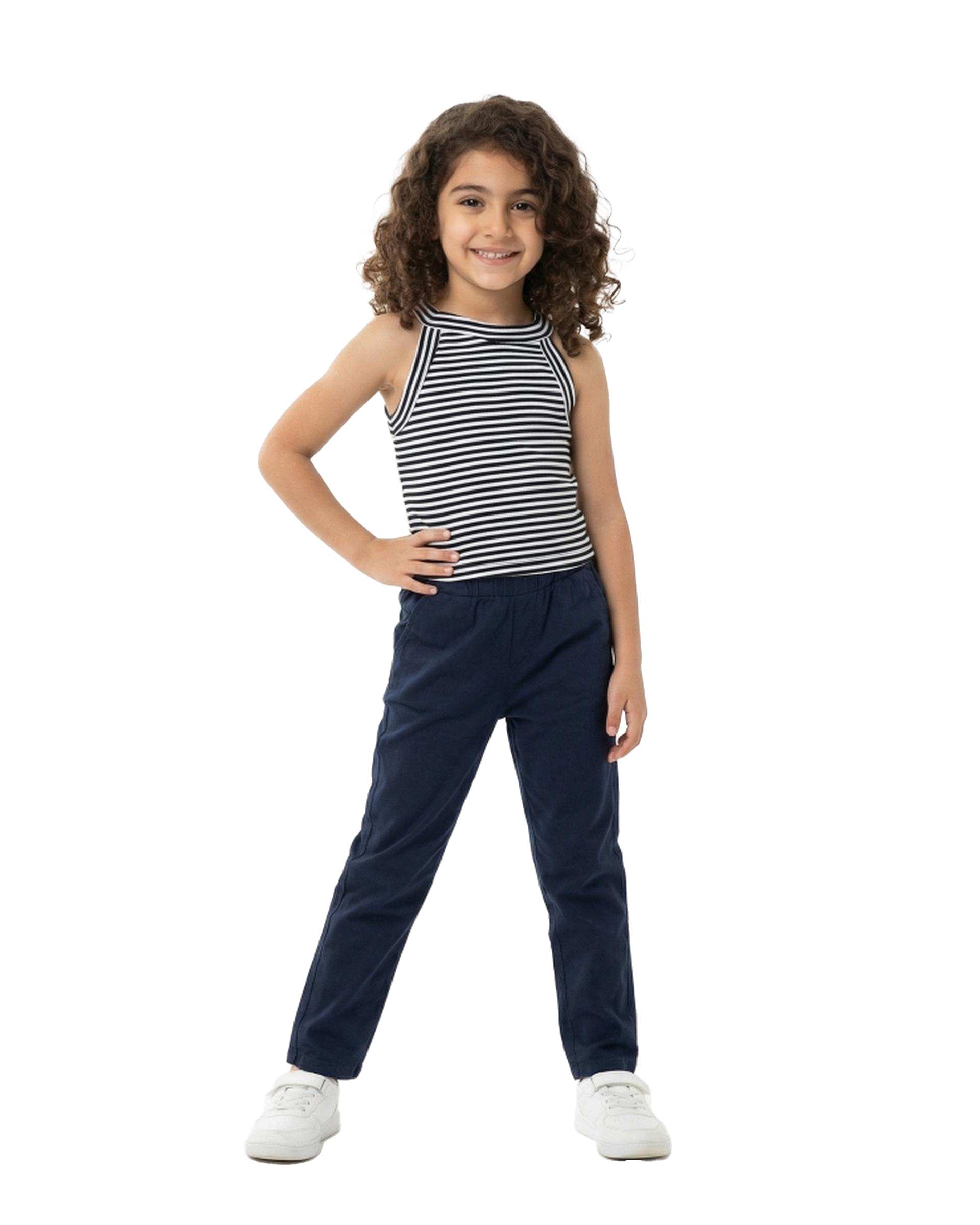 تاپ دخترانه کراپ آستین رگلان راه راه سفید مشکی فیورلا Fiorella کد 44510