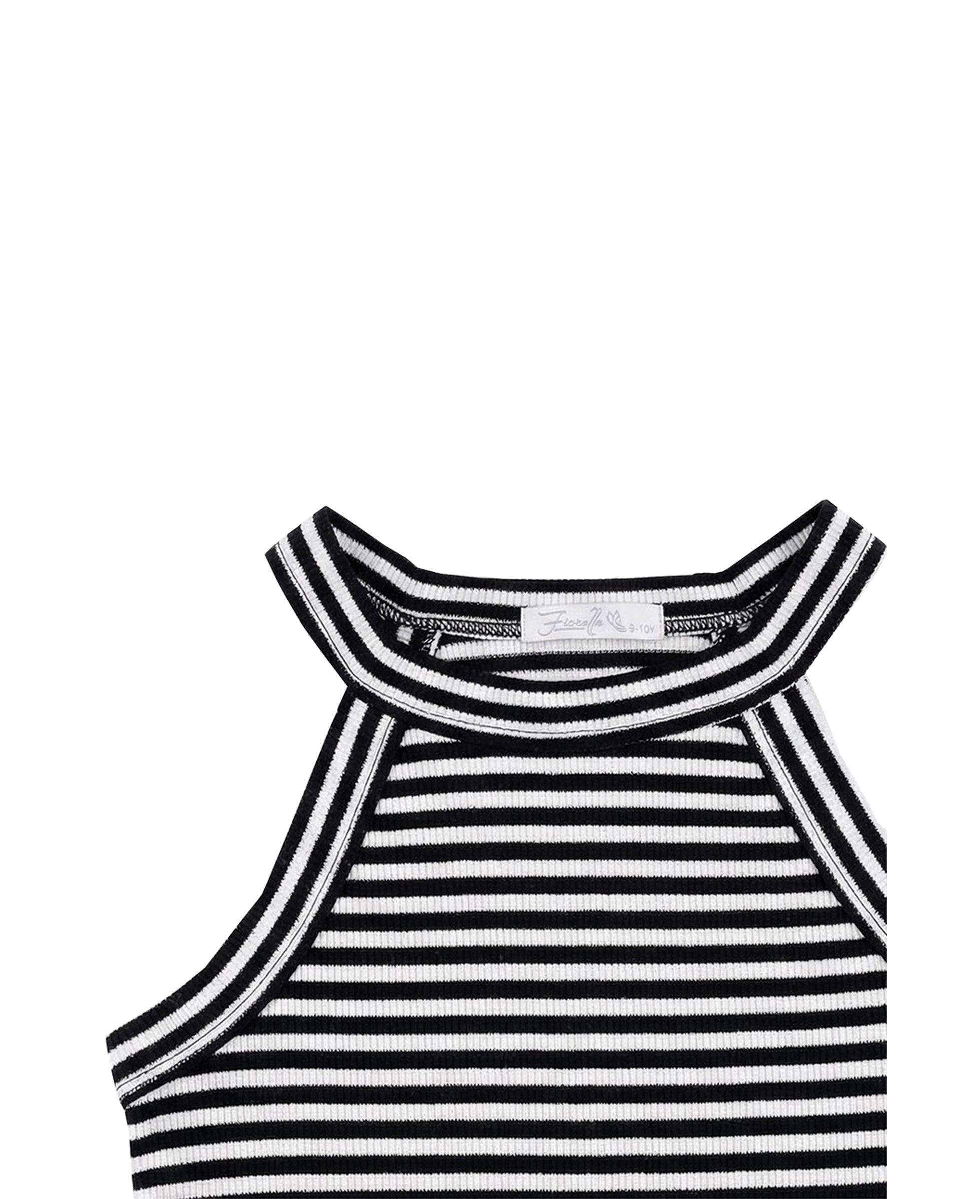 تاپ دخترانه کراپ آستین رگلان راه راه سفید مشکی فیورلا Fiorella کد 44510