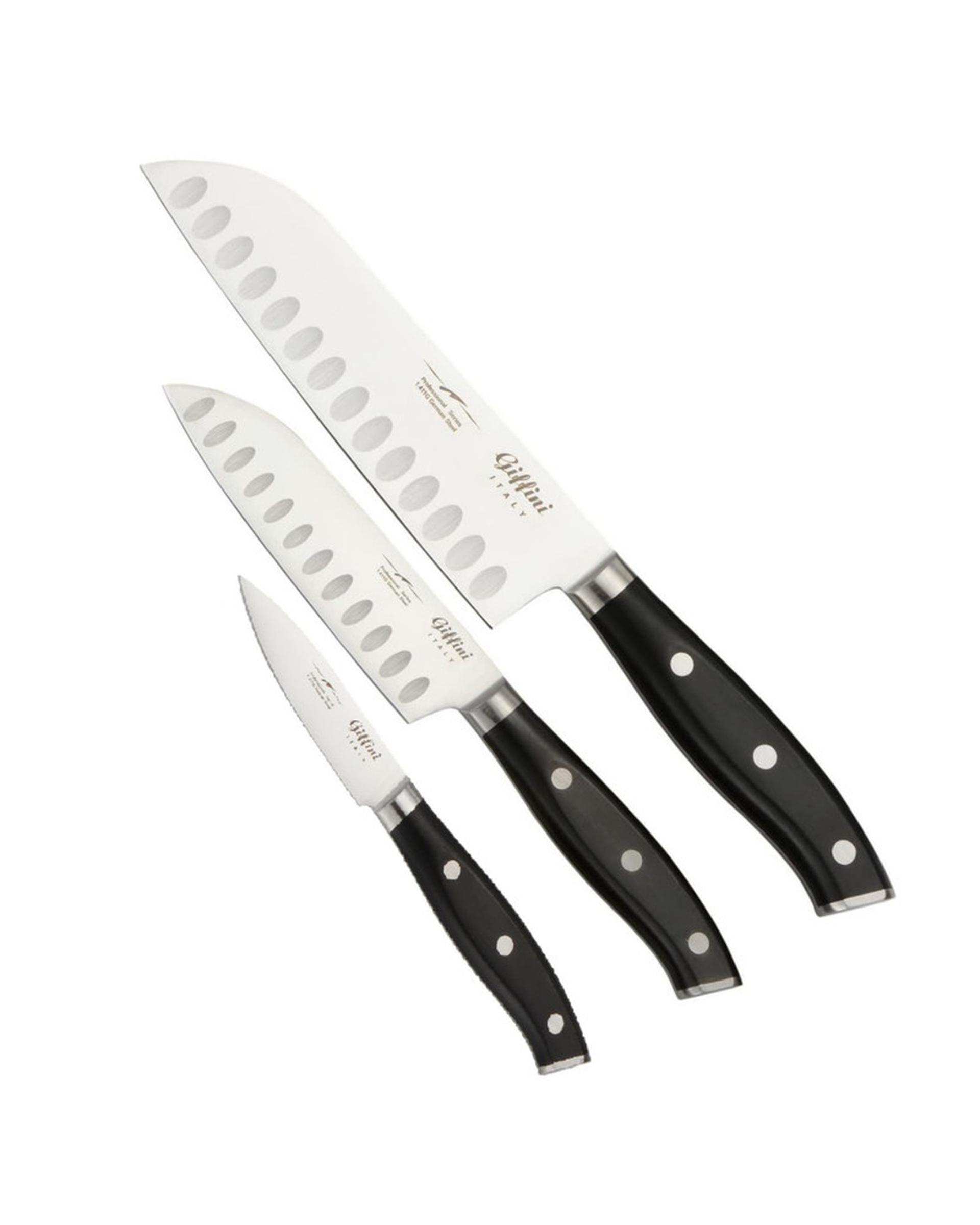 چاقو آشپزخانه مشکی جی فی نی Giffini مدل MM02 مجموعه 3 عددی