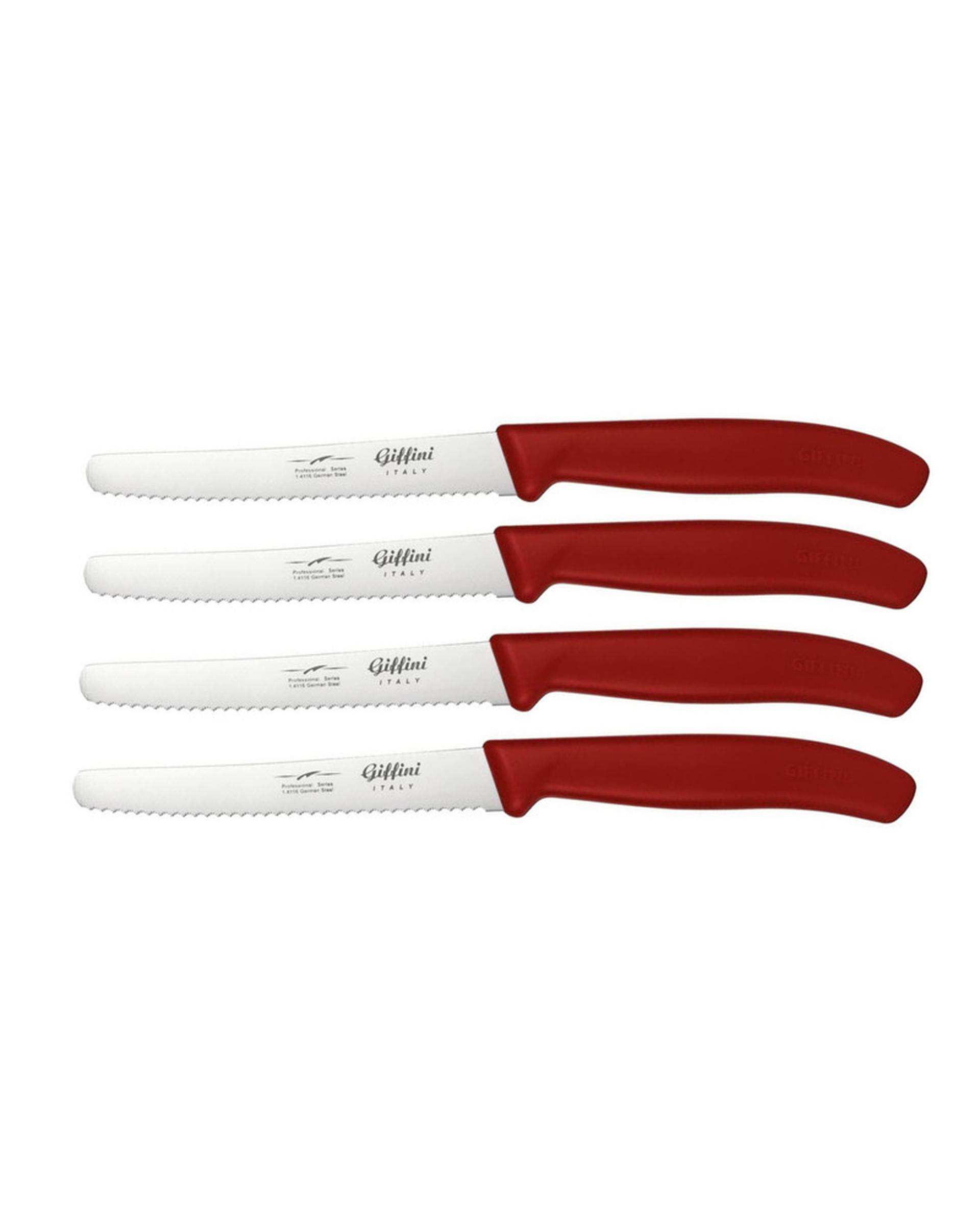 چاقو آشپزخانه قرمز جی فی نی Giffini مدل M100 مجموعه 4 عددی