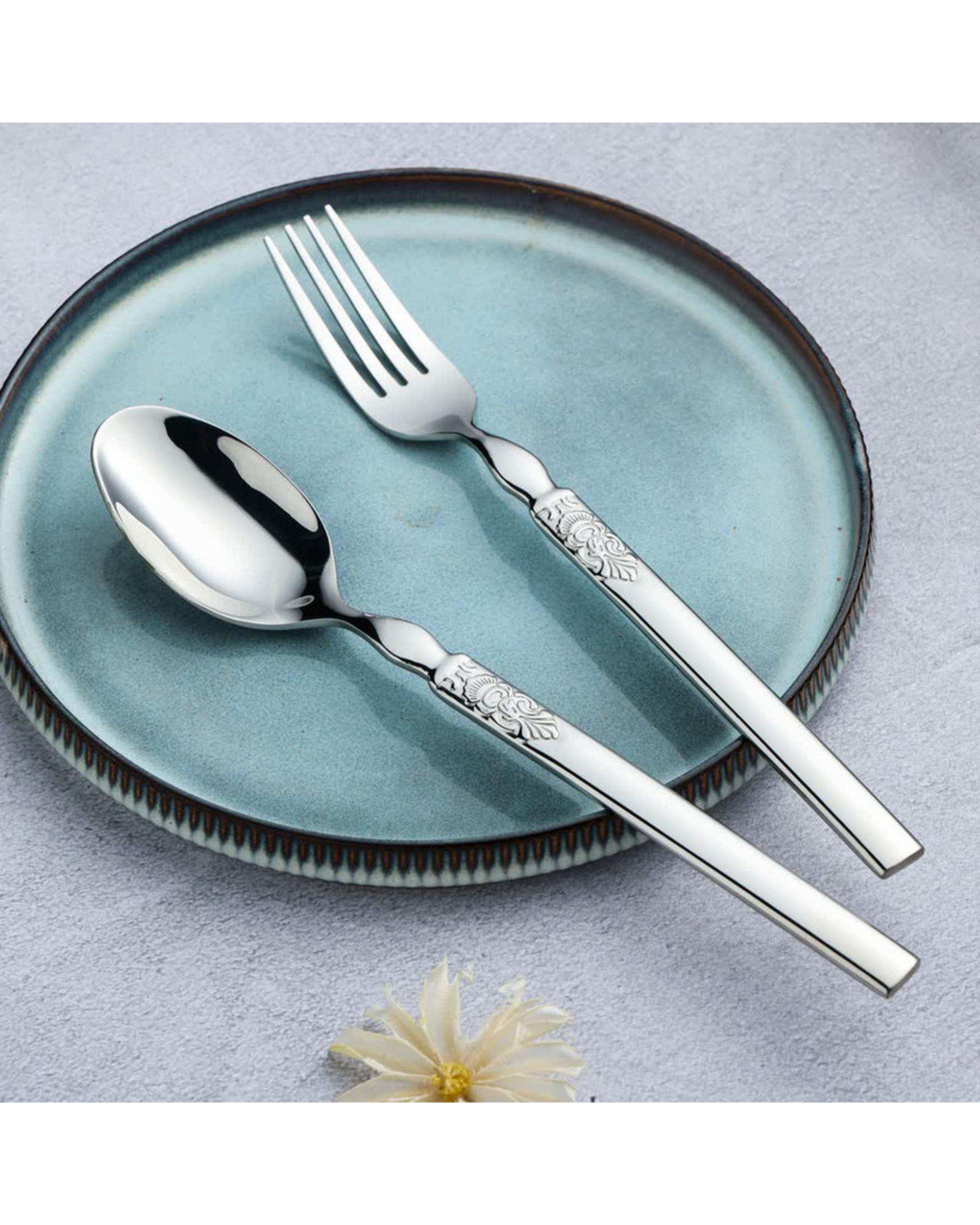 سرویس قاشق و چنگال 6 پارچه 3 نفره لاکچری استیل جی فی نی Giffini مدل T80