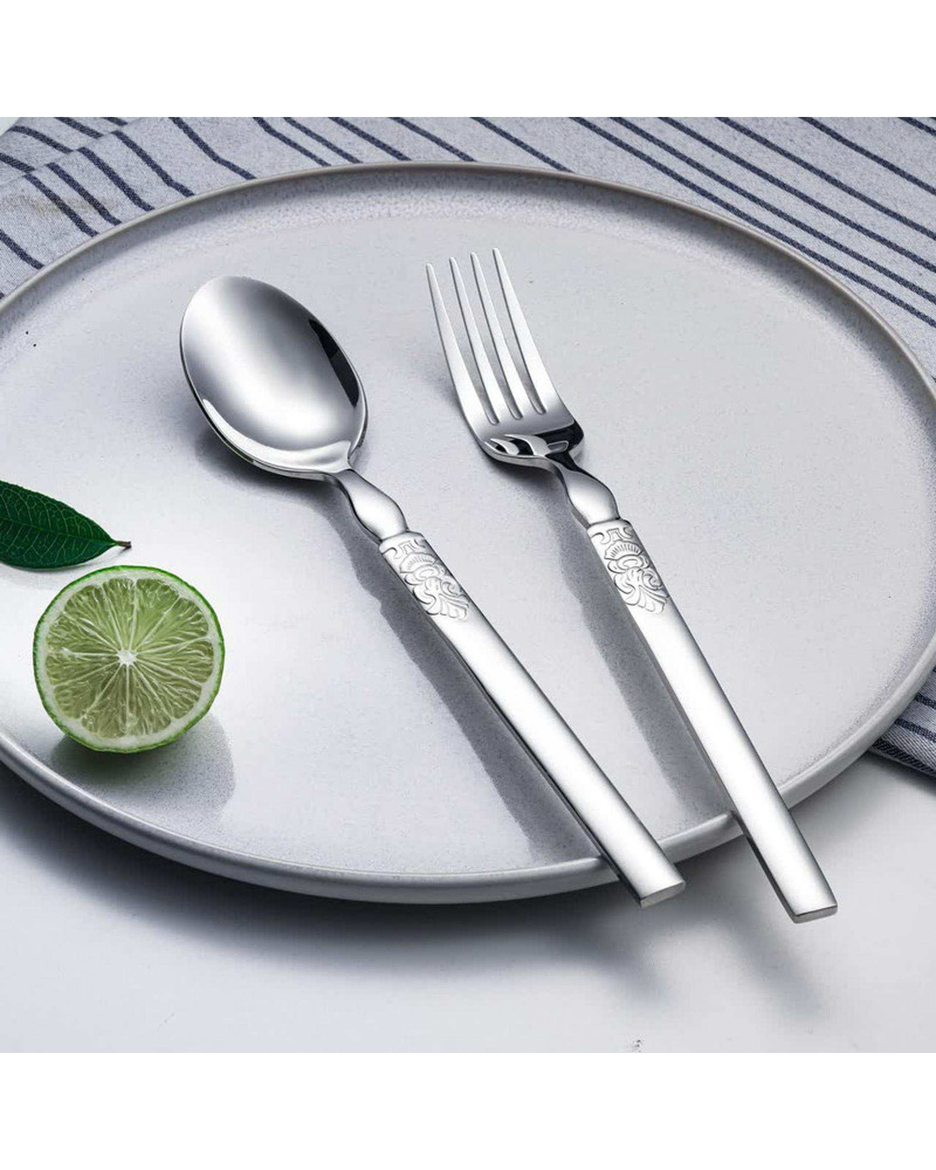 سرویس قاشق و چنگال 6 پارچه 3 نفره لاکچری استیل جی فی نی Giffini مدل T80