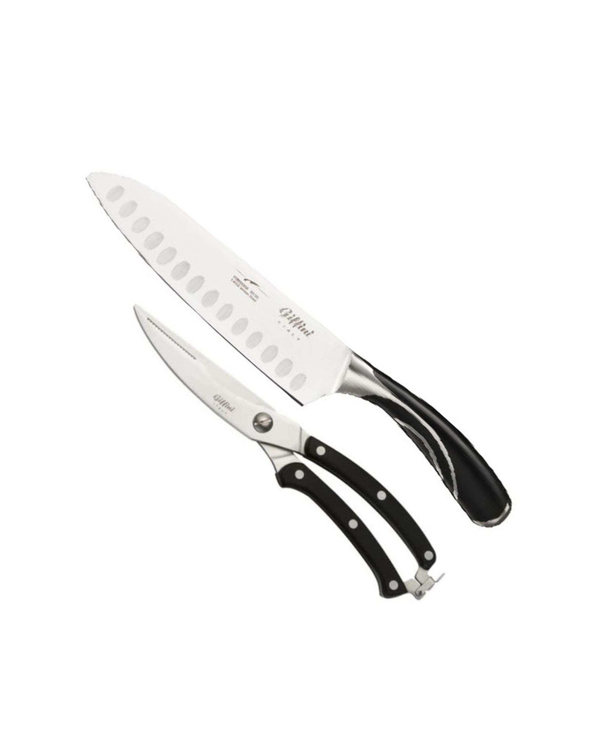 ست چاقو و قیچی آشپزخانه مشکی جی فی نی Giffini کد Q43