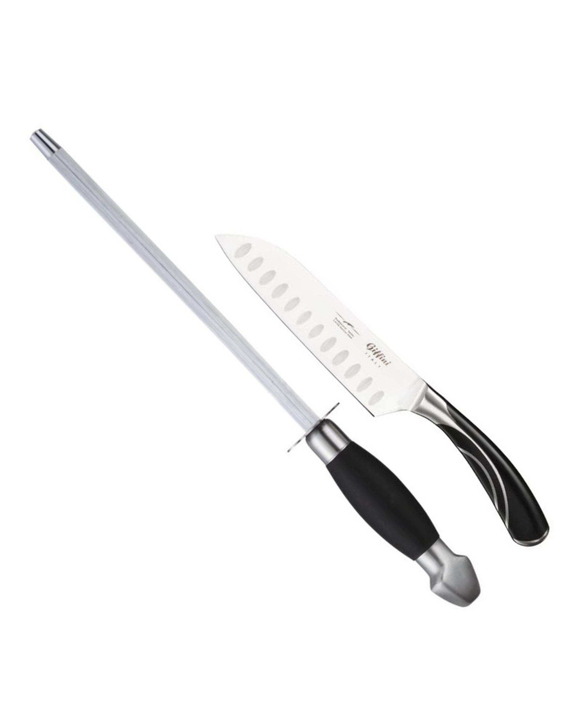 ست چاقو و چاقو تیز کن آشپزخانه مشکی جی فی نی Giffini کد Q41