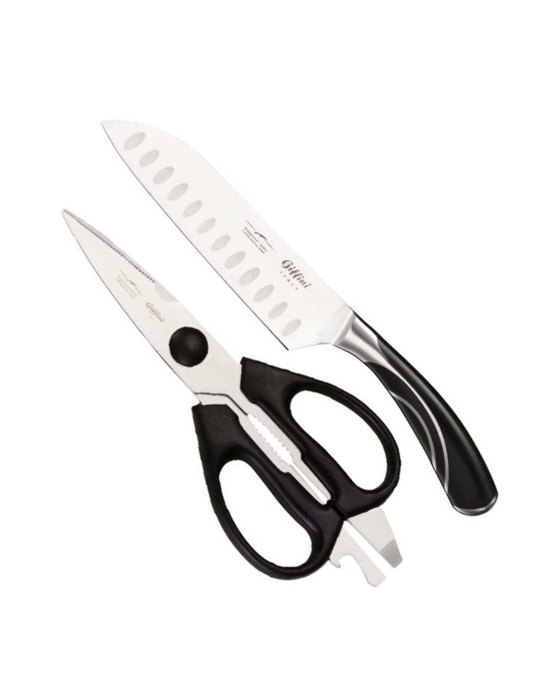 چاقو و قیچی آشپزخانه مشکی جی فی نی مدل Q33 مجموعه 2 عددی