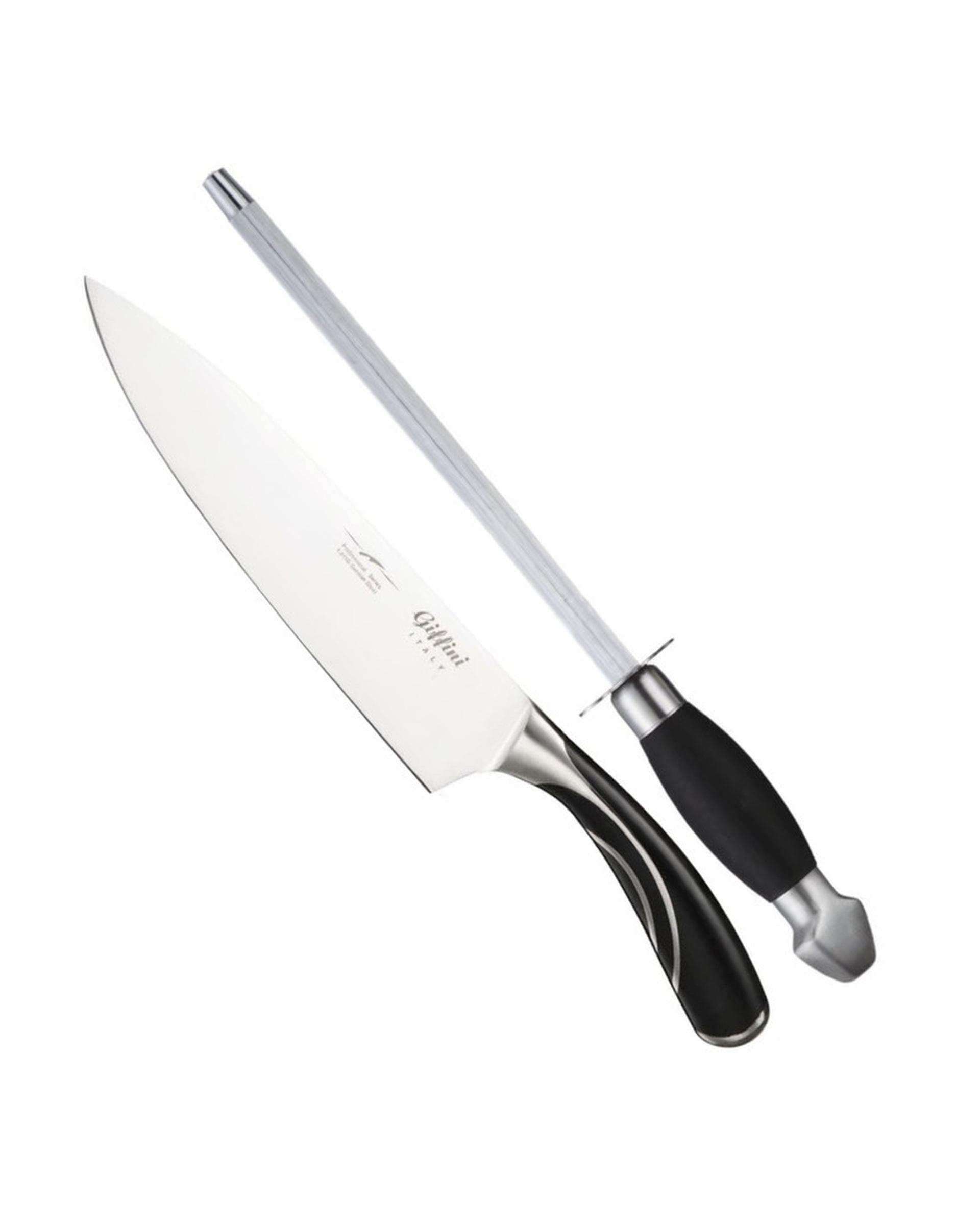 ست چاقو و چاقو تیز کن آشپزخانه مشکی جی فی نی Giffini مدل Q30