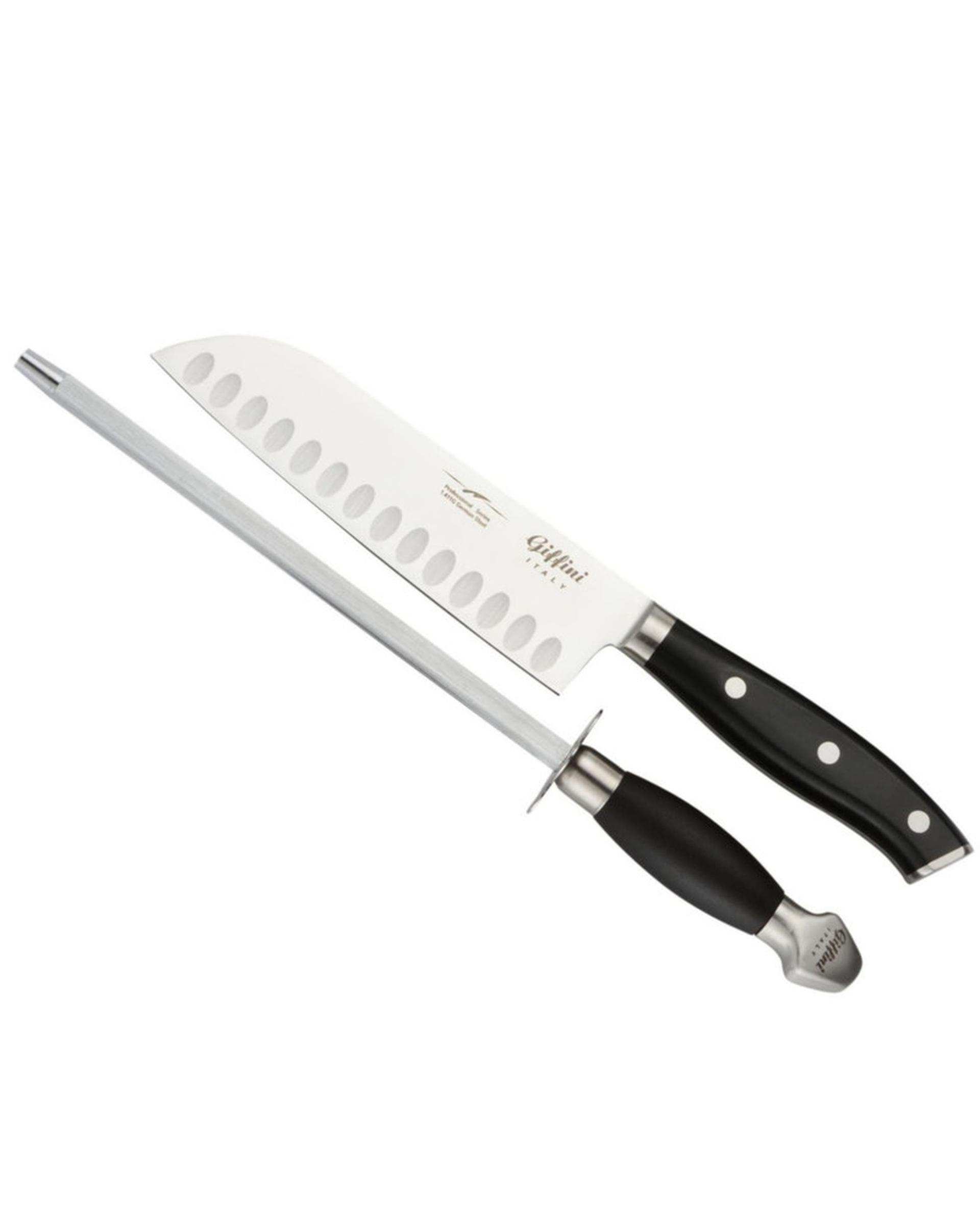 ست چاقو آشپزخانه و چاقو تیز کن مشکی جی فی نی GIFFINI مدل M88 مجموعه 2 عددی
