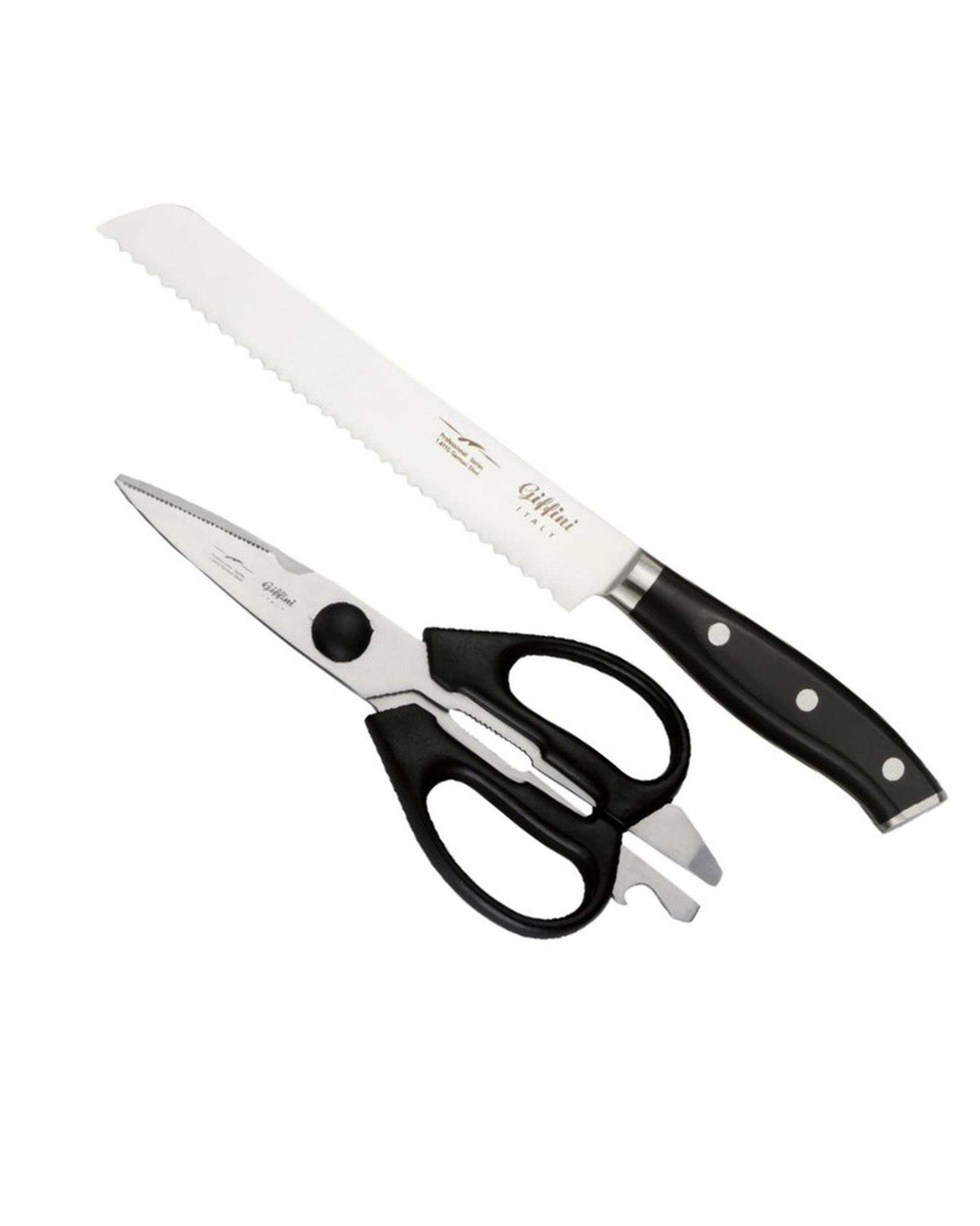 ست چاقو آشپزخانه و قیچی مشکی جی فی نی GIFFINI کد M74 مجموعه 2 عددی