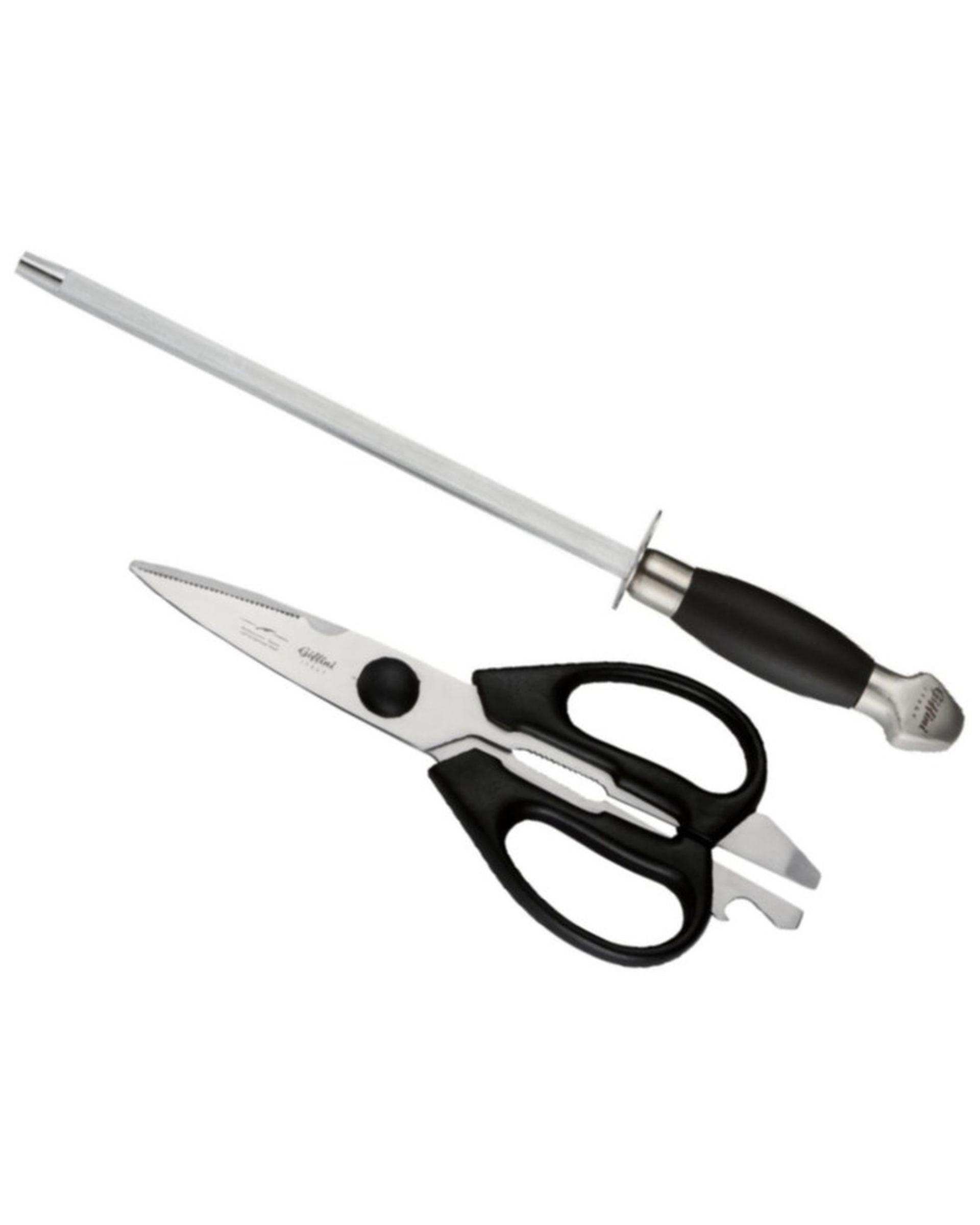 ست چاقو تیز کن و قیچی آشپزخانه مشکی جی فی نی GIFFINI کد M53 مجموعه 2 عددی