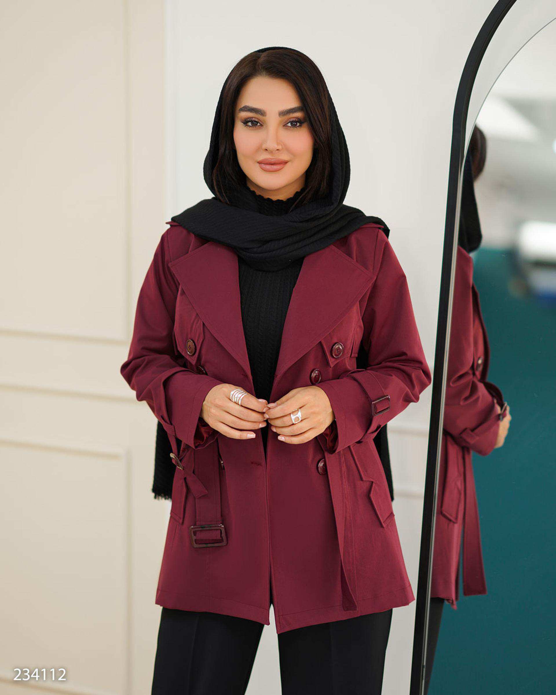 بارانی زنانه بادمجانی السانا Elsana مدل تیتار کد 2341