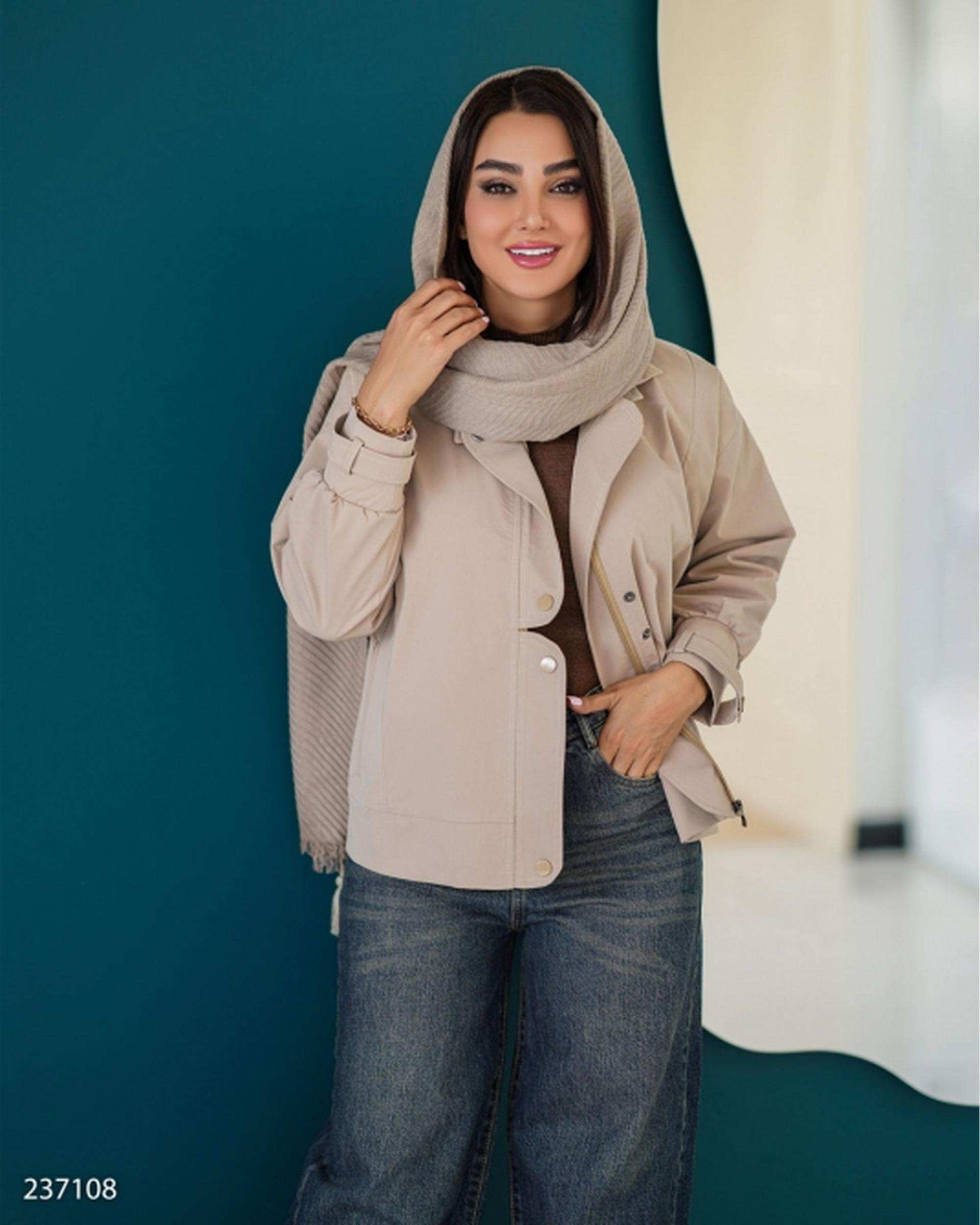 بامبر جکت زنانه کتان کرم السانا Elsana مدل شانلی کد 2371