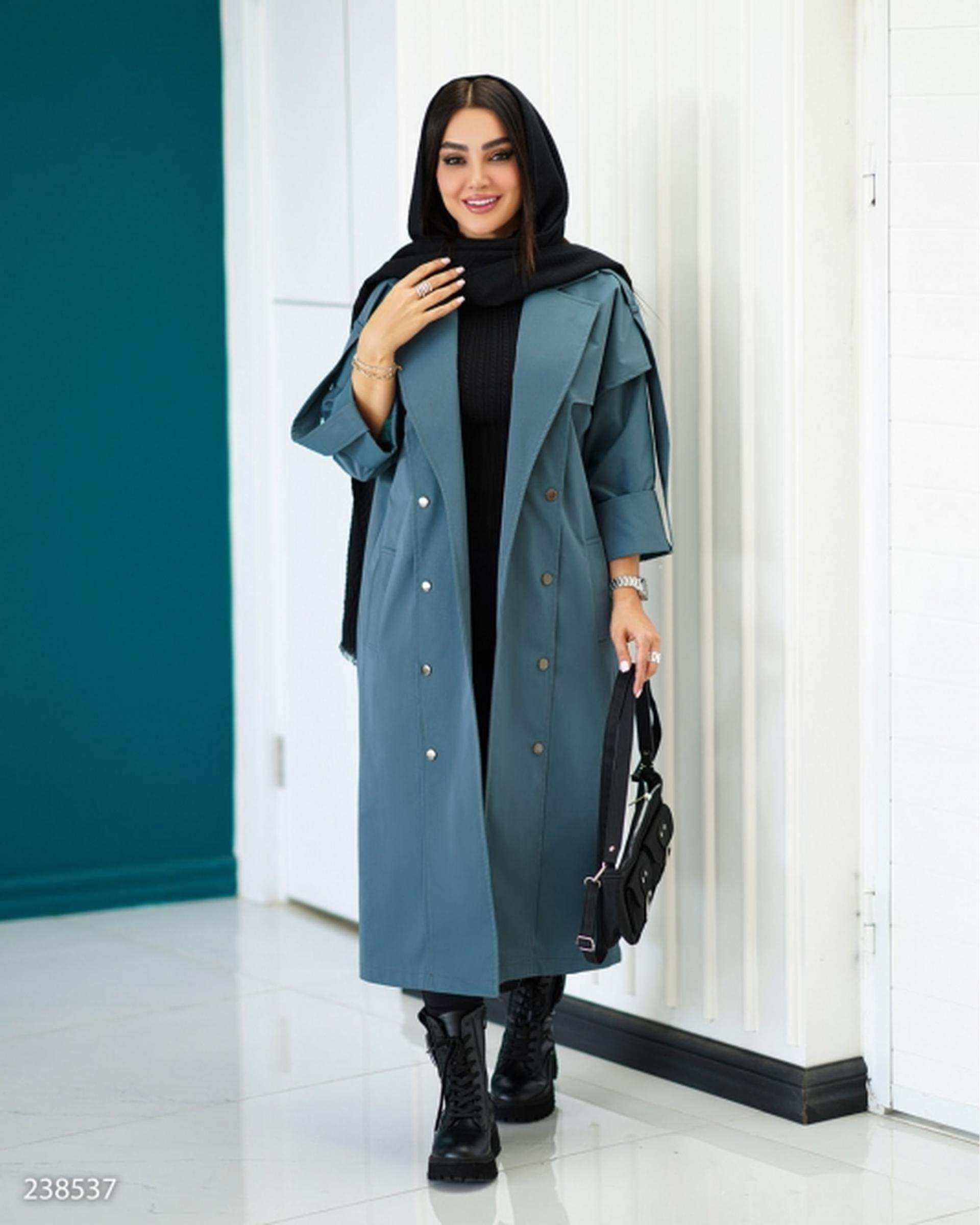 بارانی بلند زنانه کتان سبز کله غازی السانا Elsana مدل سپینود کد 2385