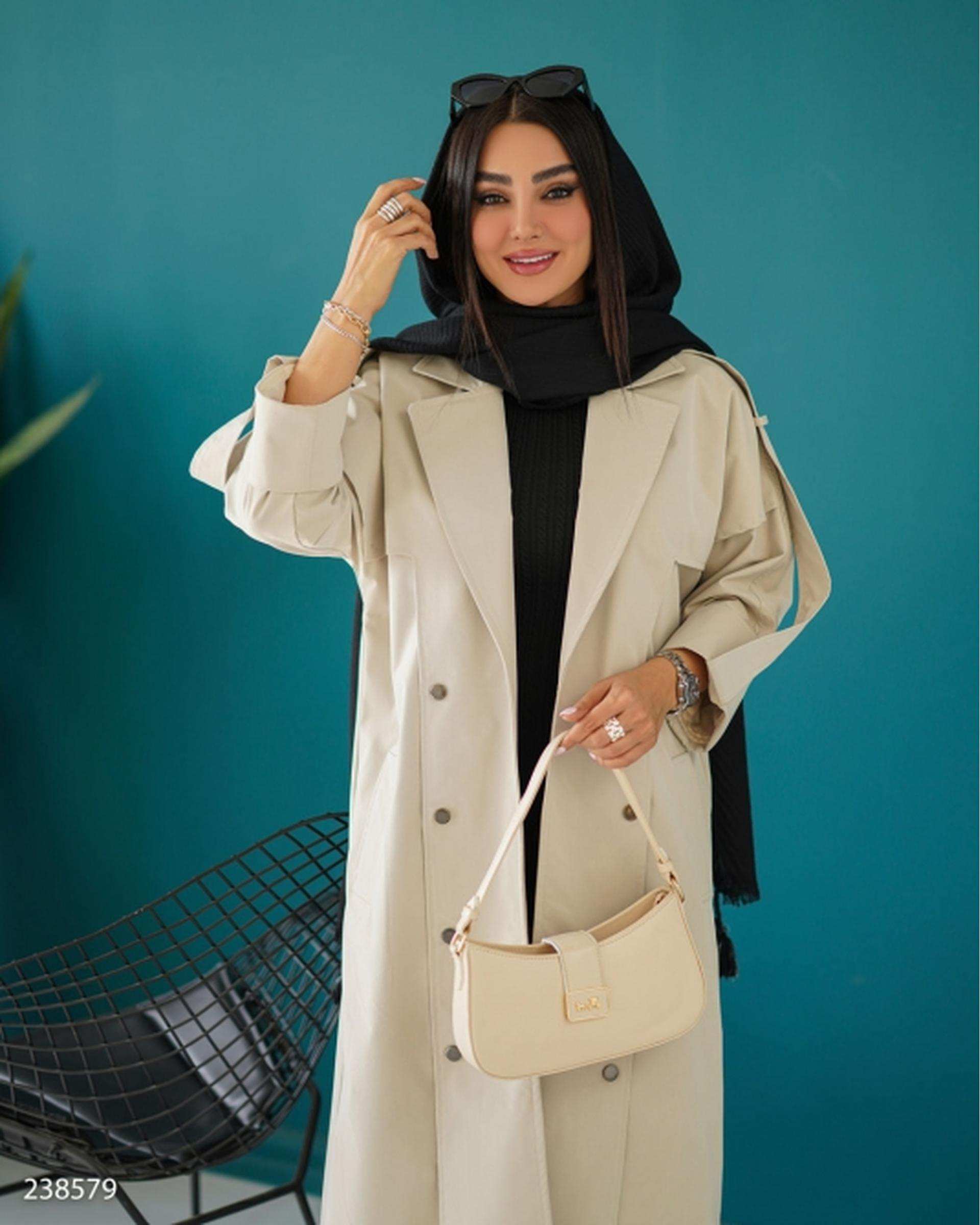بارانی بلند زنانه کتان استخوانی السانا Elsana مدل سپینود کد 2385