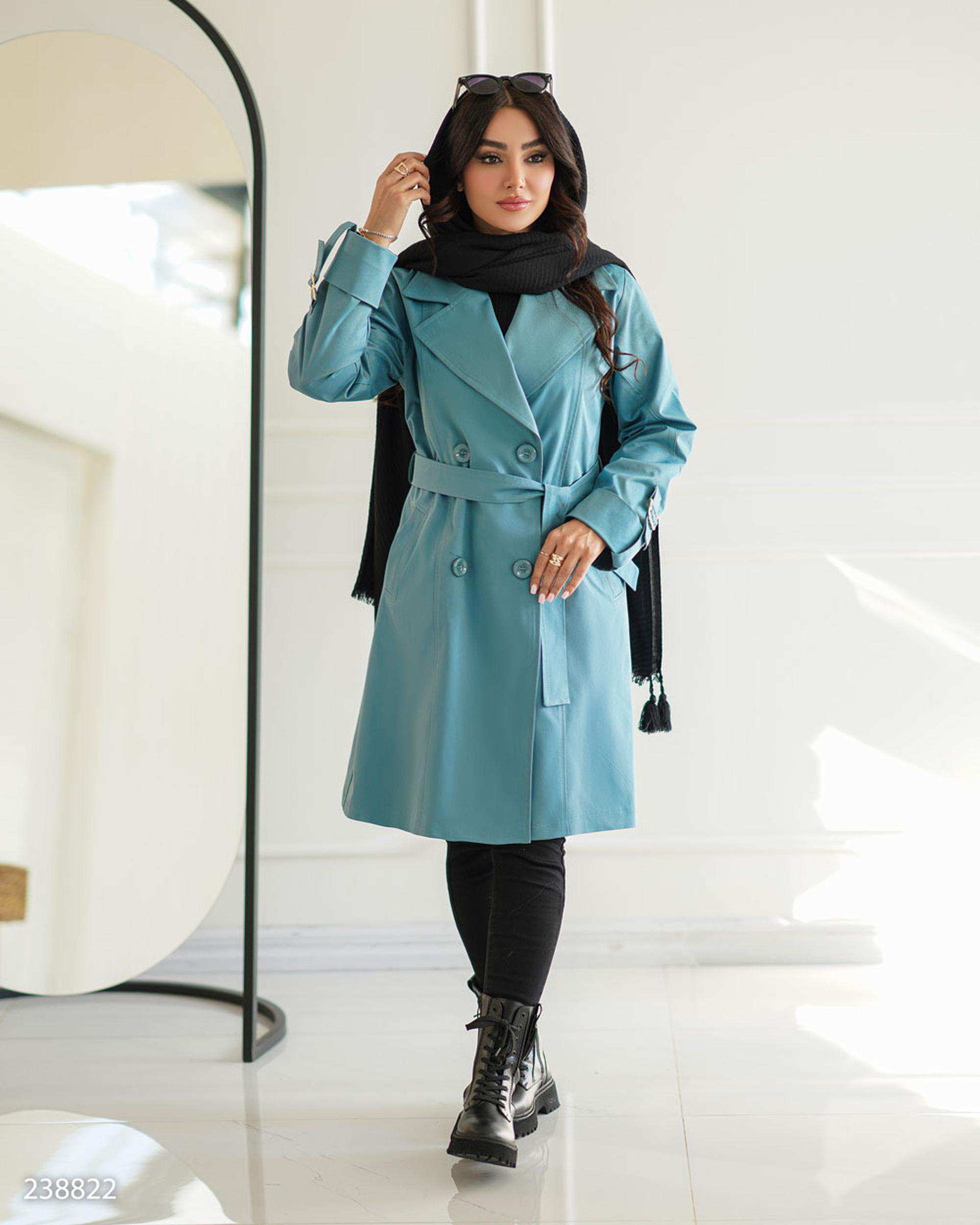 بارانی بلند زنانه کتان زارا آبی آسمانی السانا Elsana مدل بهارام کد 2388