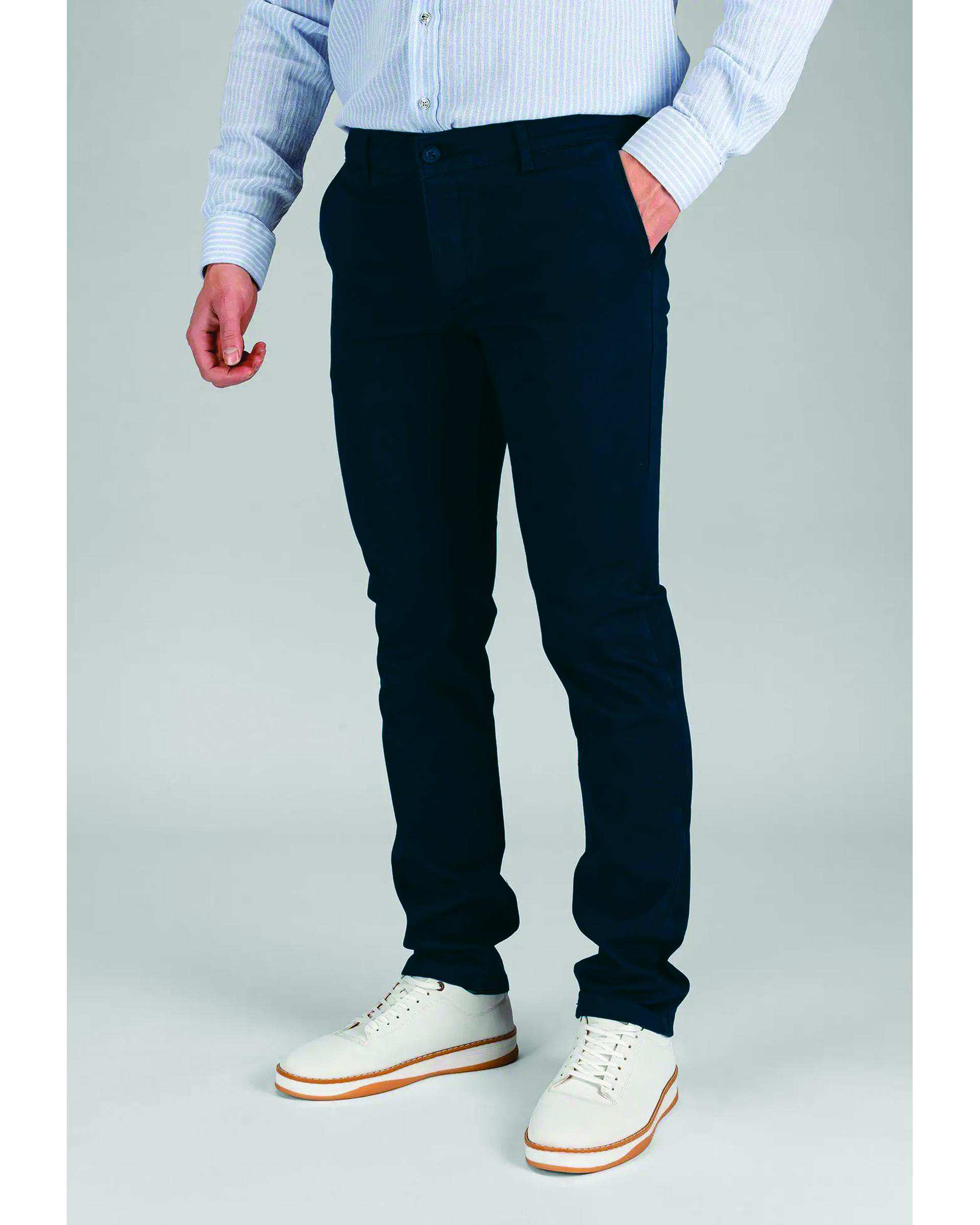 شلوار کتان مردانه راسته سرمه ای دیورسو Diverso طرح POLO کد 4860