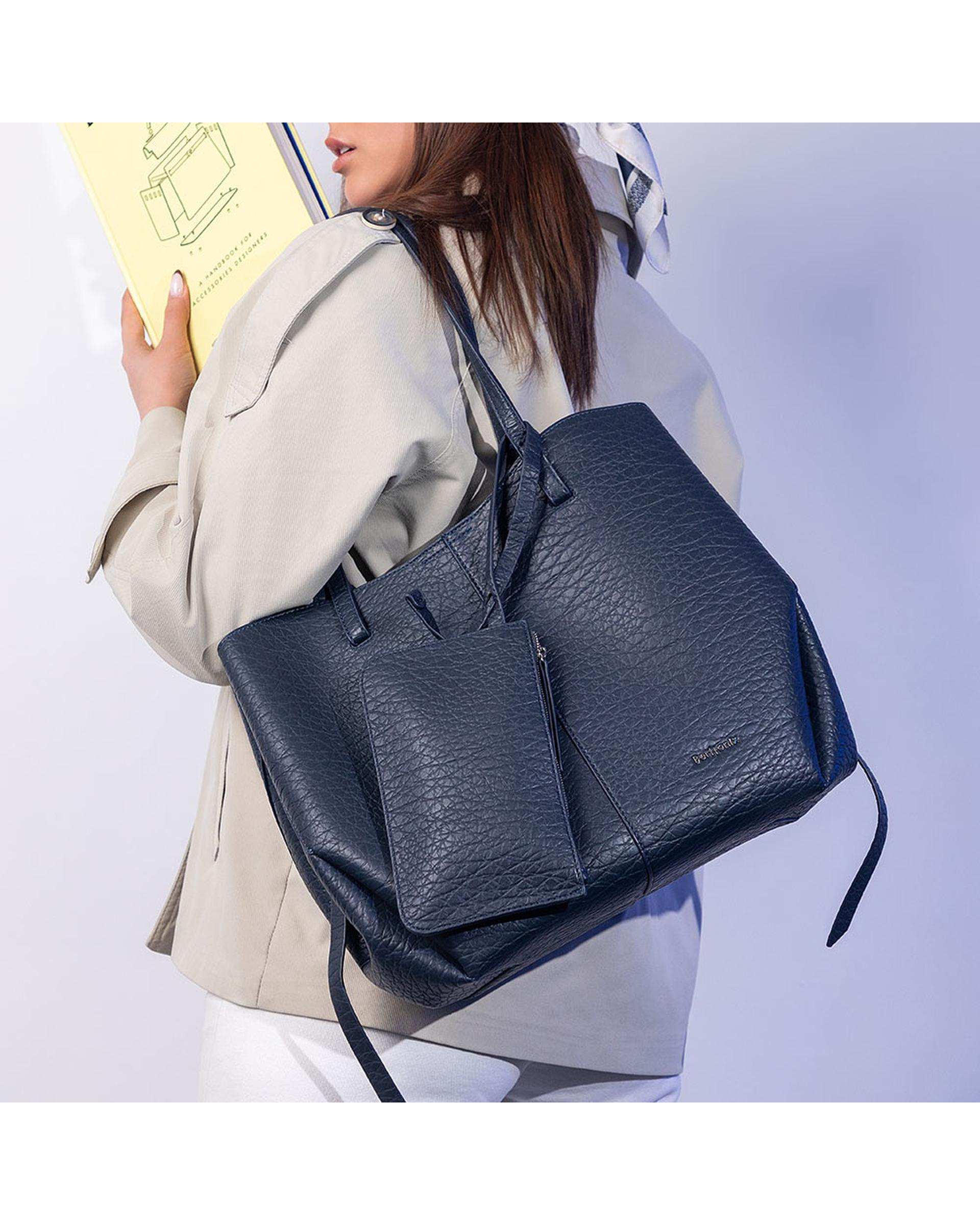 کیف دستی چرم زنانه سرمه ای برتونیکس Berttonix کد R-25001 به همراه جاکارتی