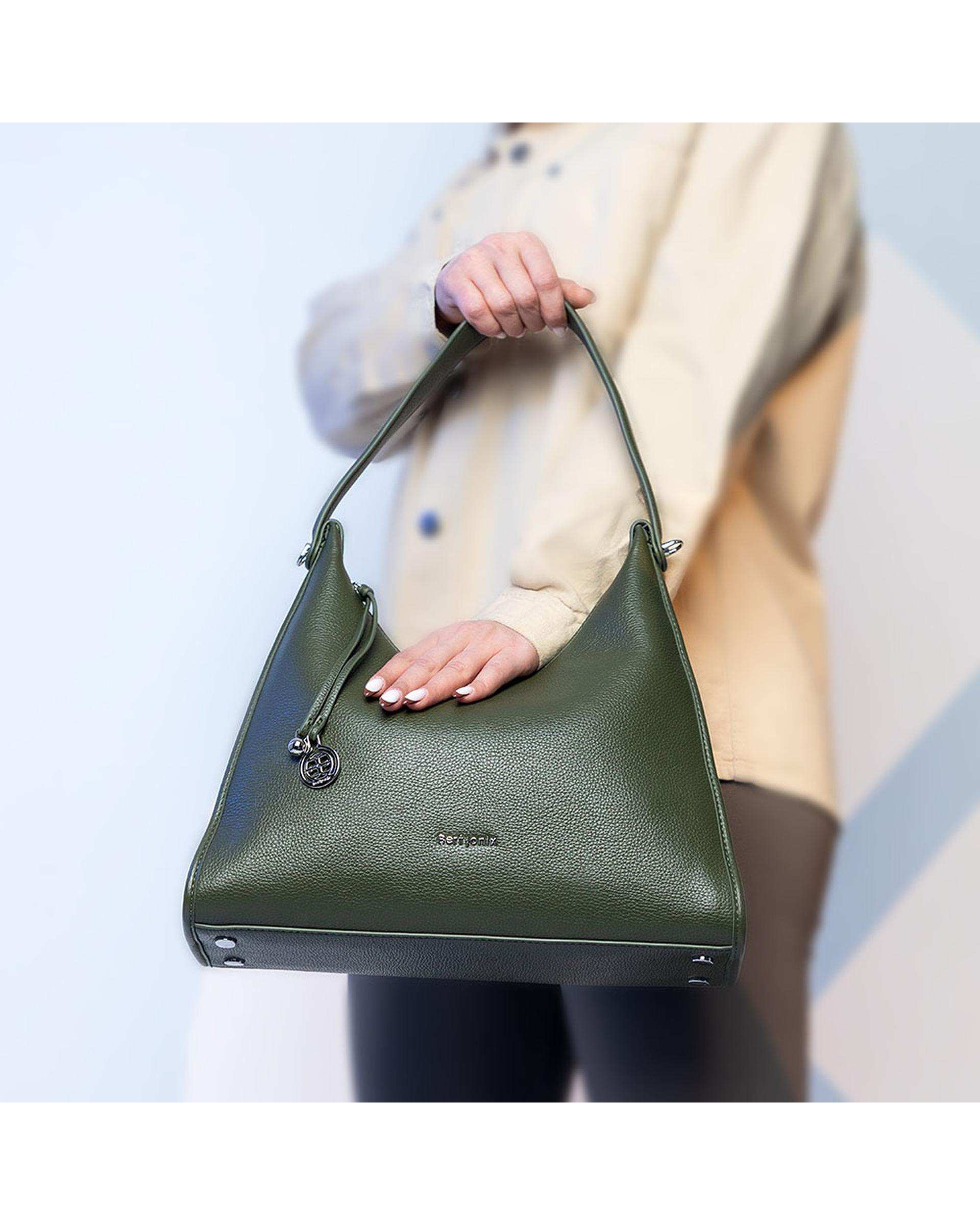 کیف دستی چرم زنانه سبز برتونیکس Berttonix کد R-25003 به همراه جاکارتی