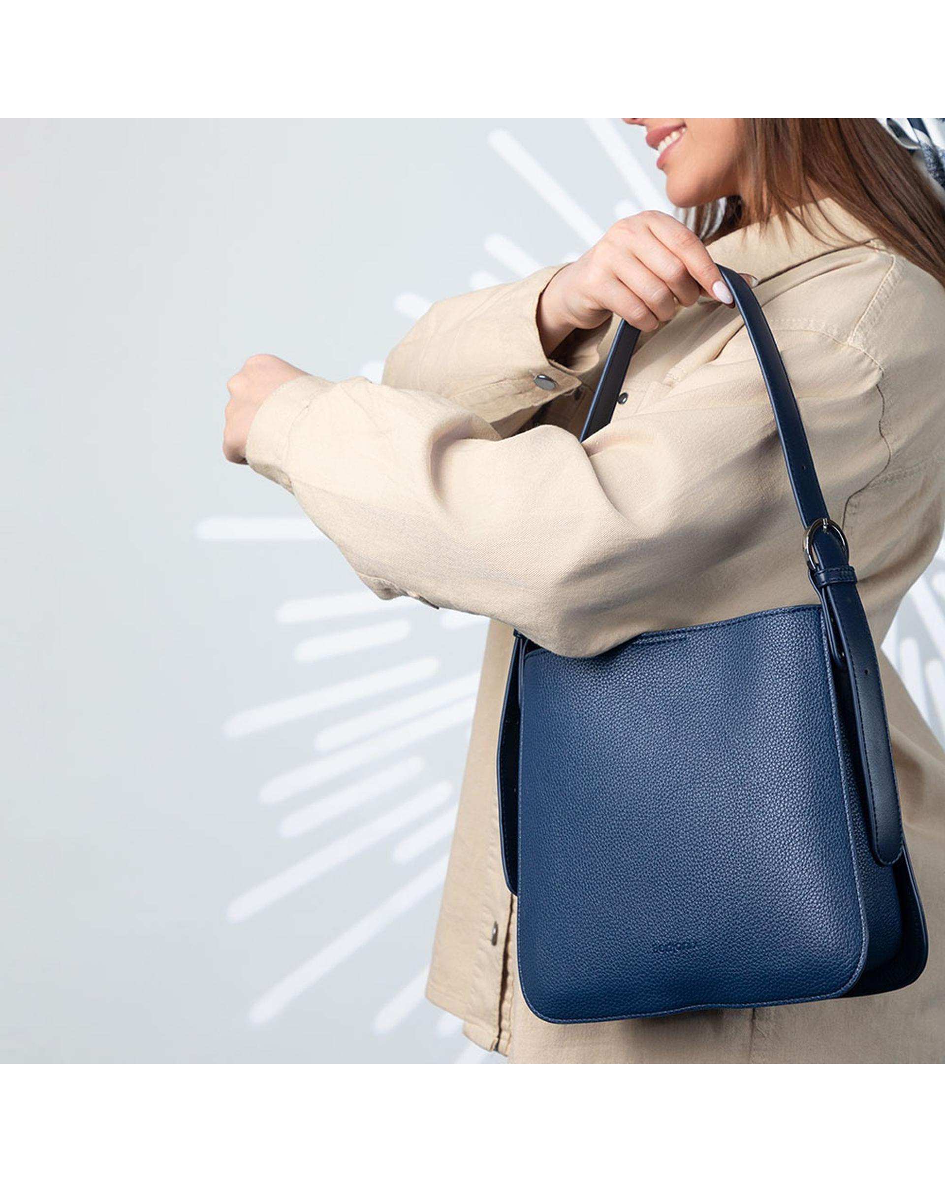 کیف دستی چرم زنانه سرمه ای برتونیکس Berttonix کد R-25005 به همراه جاکارتی