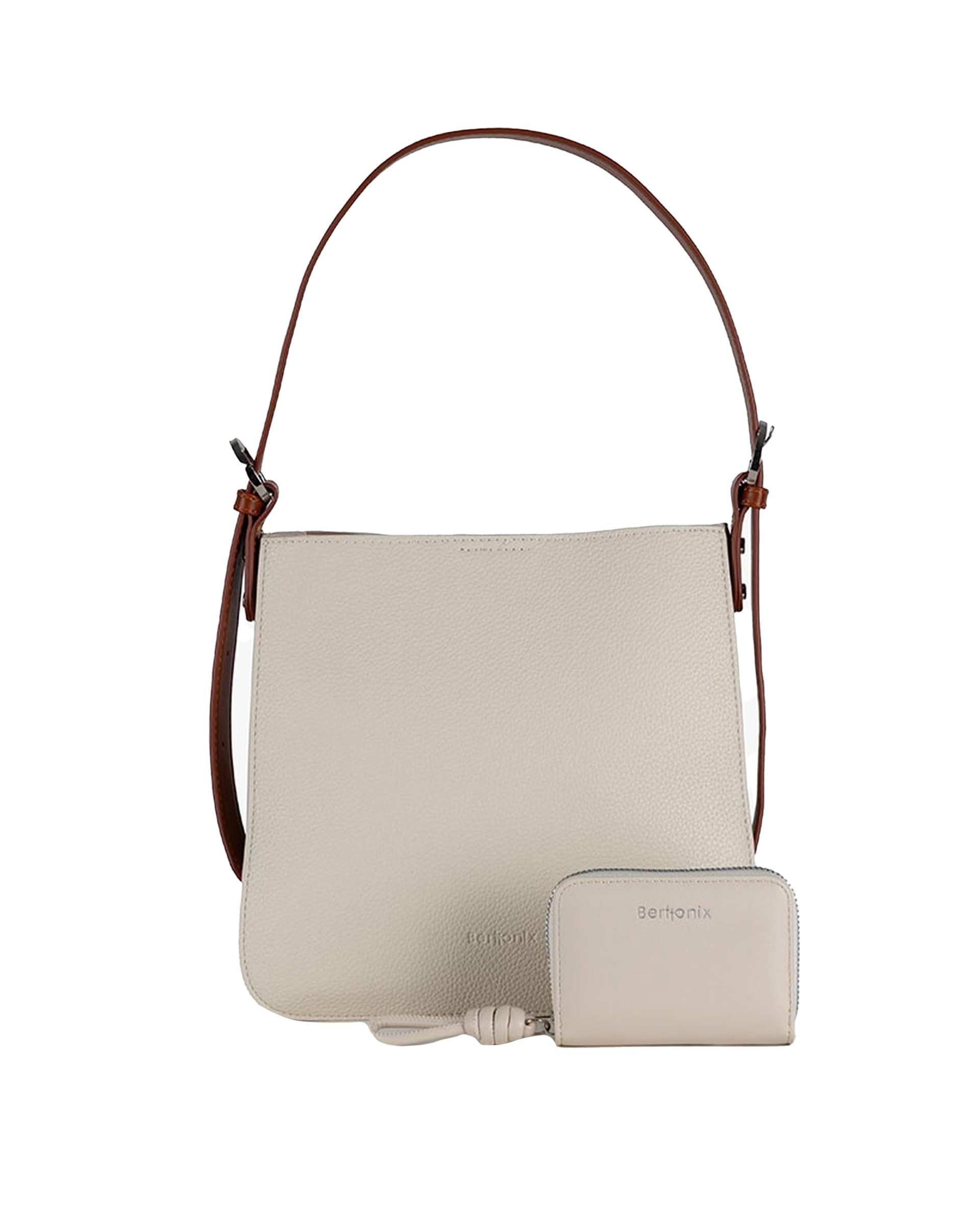 کیف دستی چرم زنانه بژ برتونیکس Berttonix کد R-25005 به همراه جاکارتی