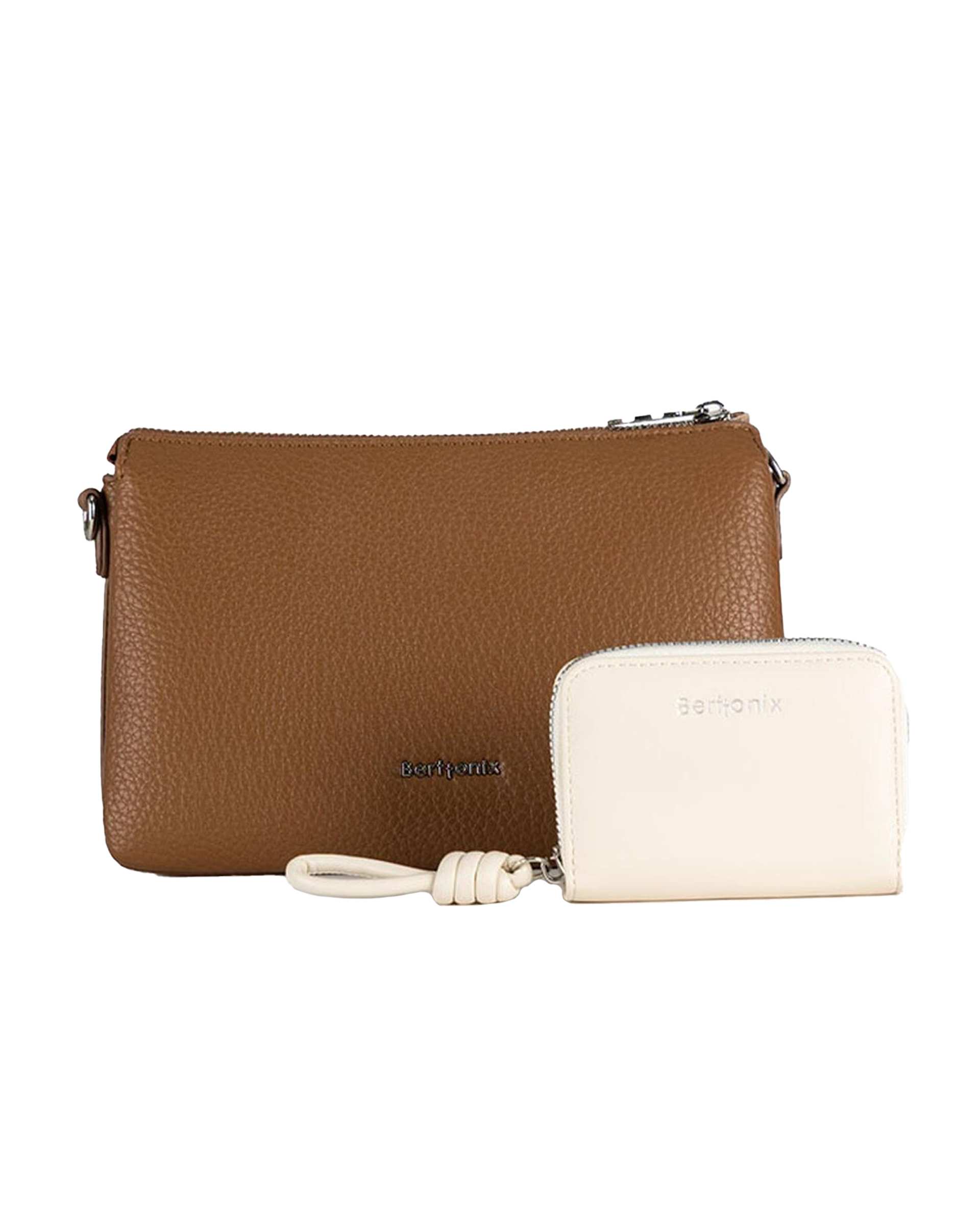 کیف دوشی زنانه قهوه ای برتونیکس Berttonix کد R-25004 به همراه جاکارتی