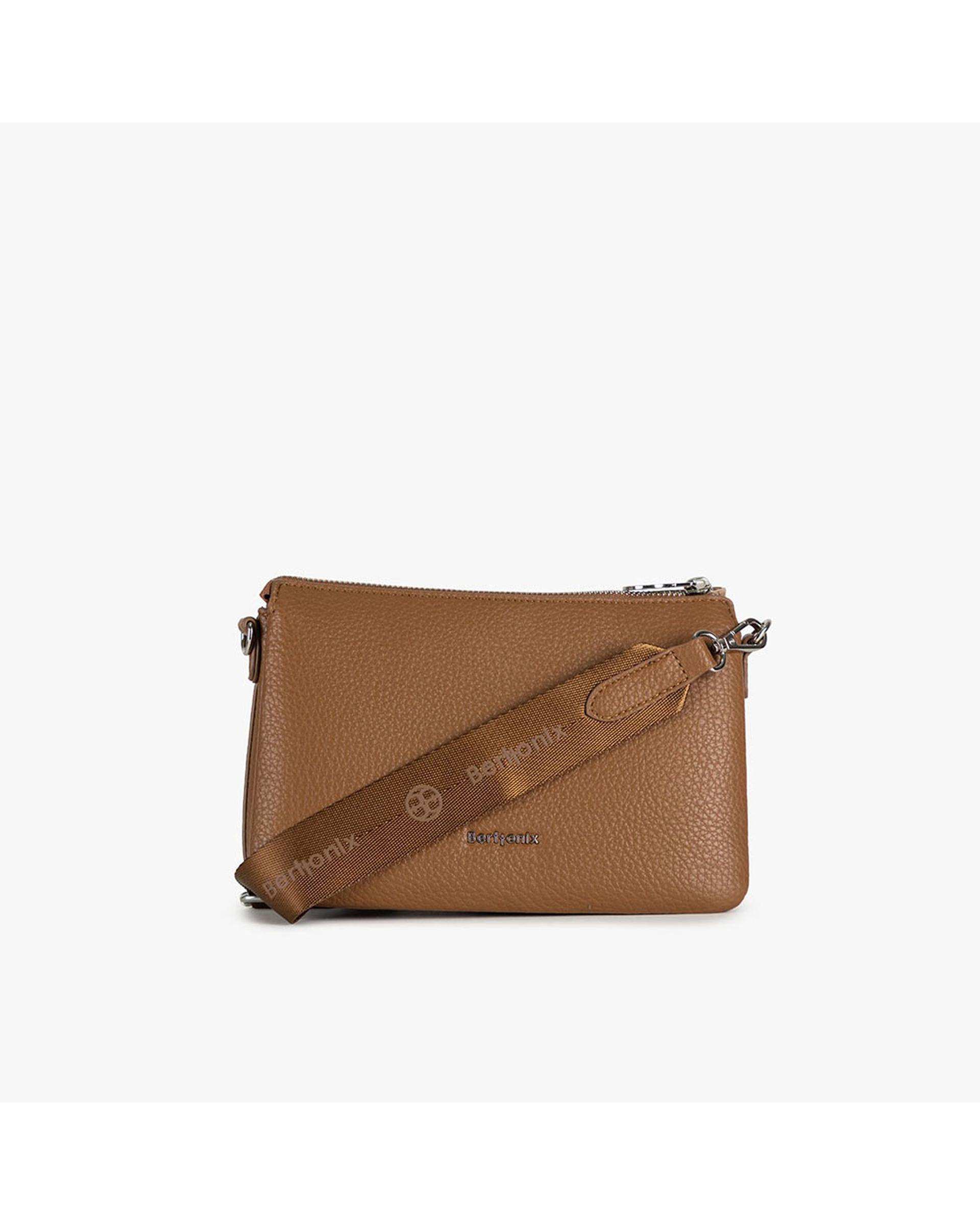 کیف دوشی زنانه قهوه ای برتونیکس Berttonix کد R-25004 به همراه جاکارتی