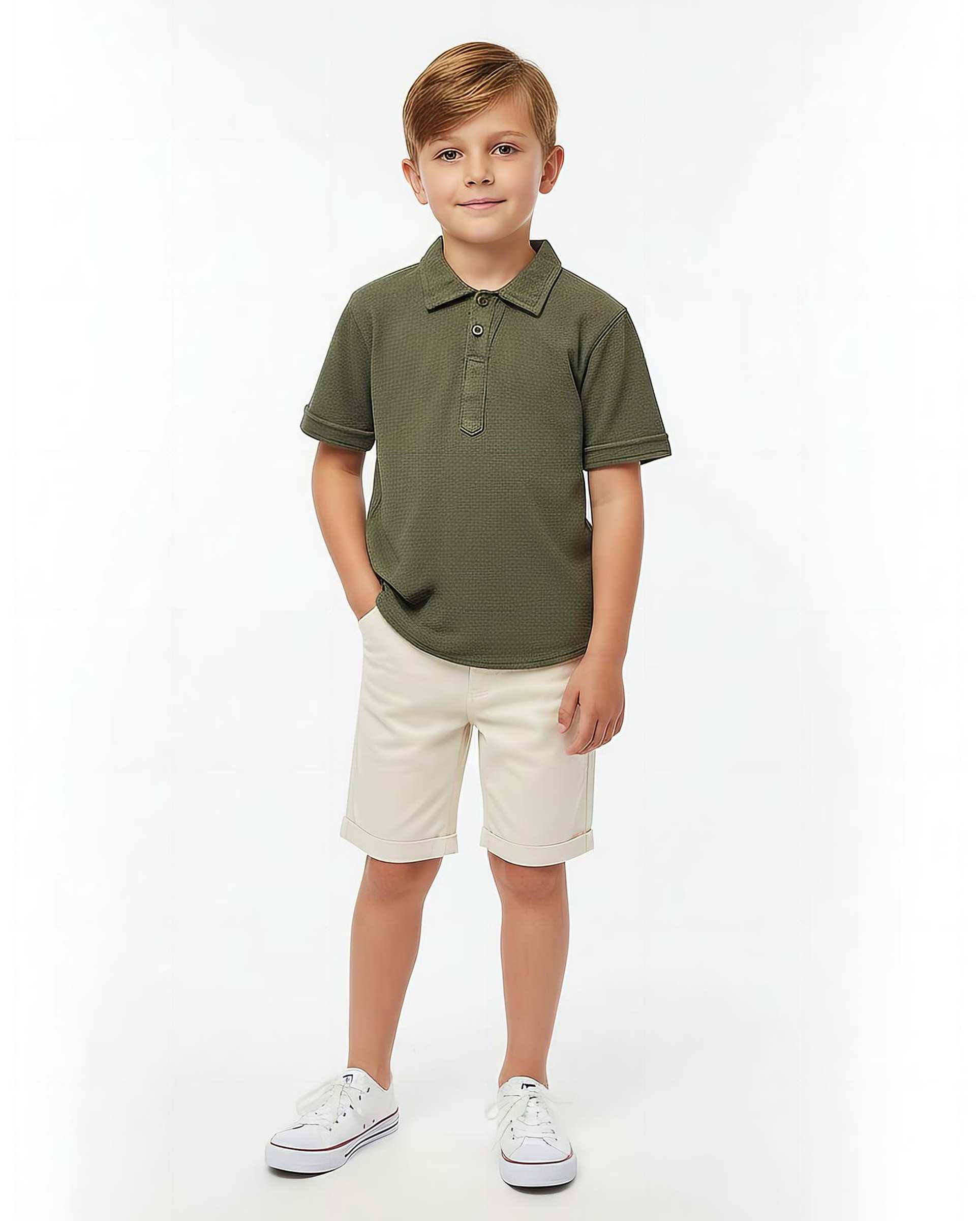 تیشرت پسرانه سبز تیره لئو کیدز Leo Kids کد 2-6871