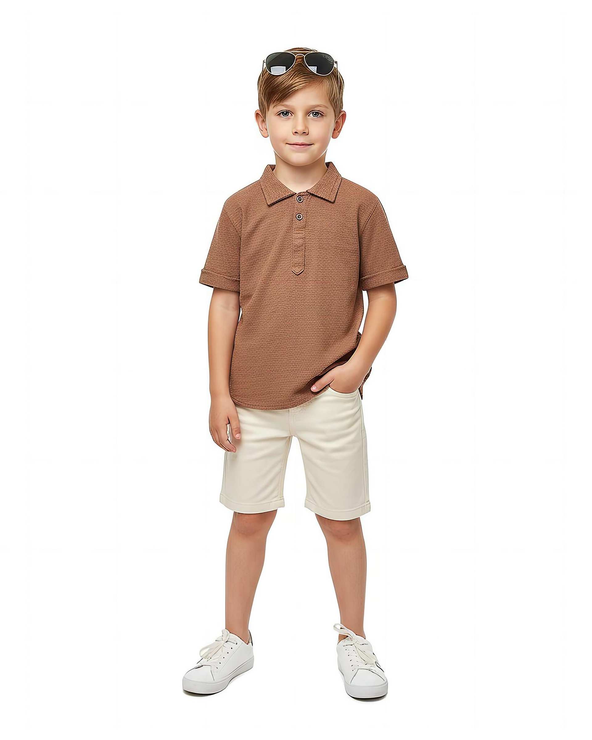 تیشرت پسرانه شکلاتی لئو کیدز Leo Kids کد 5-6871