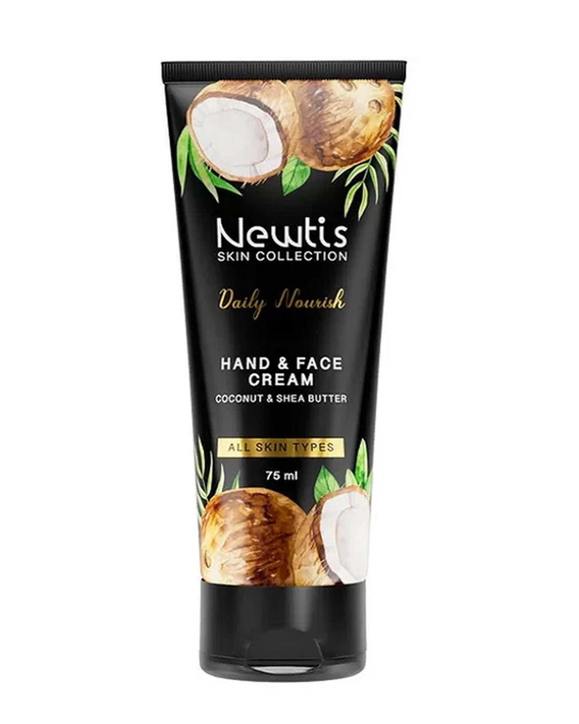 کرم مرطوب کننده دست و صورت نیوتیس Newtis مناسب انواع پوست حاوی روغن نارگیل و شی باتر حجم ۷۵ml