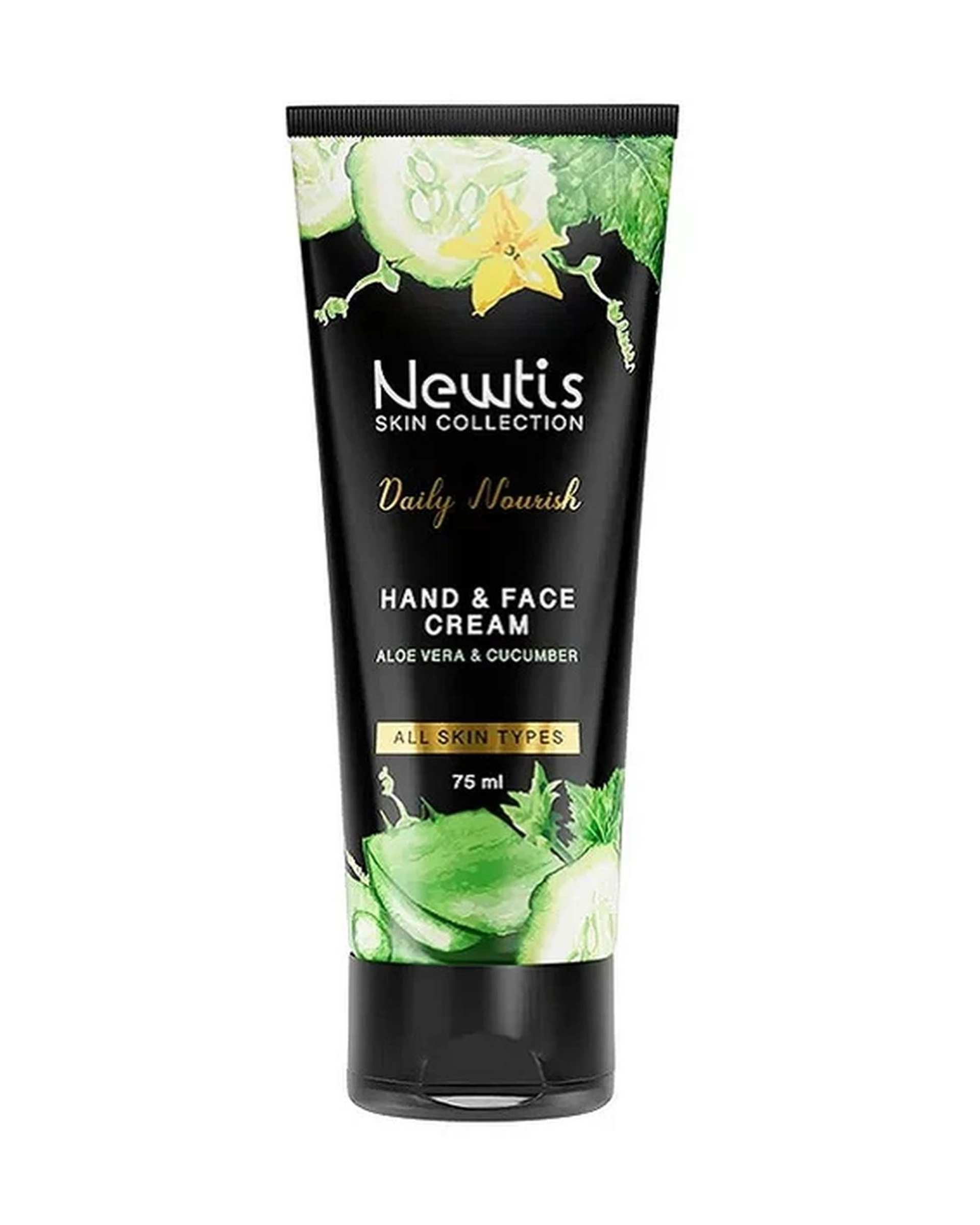 کرم مرطوب کننده دست و صورت نیوتیس Newtis مناسب انواع پوست حاوی عصاره خیار و آلوئه ورا حجم ۷۵ml